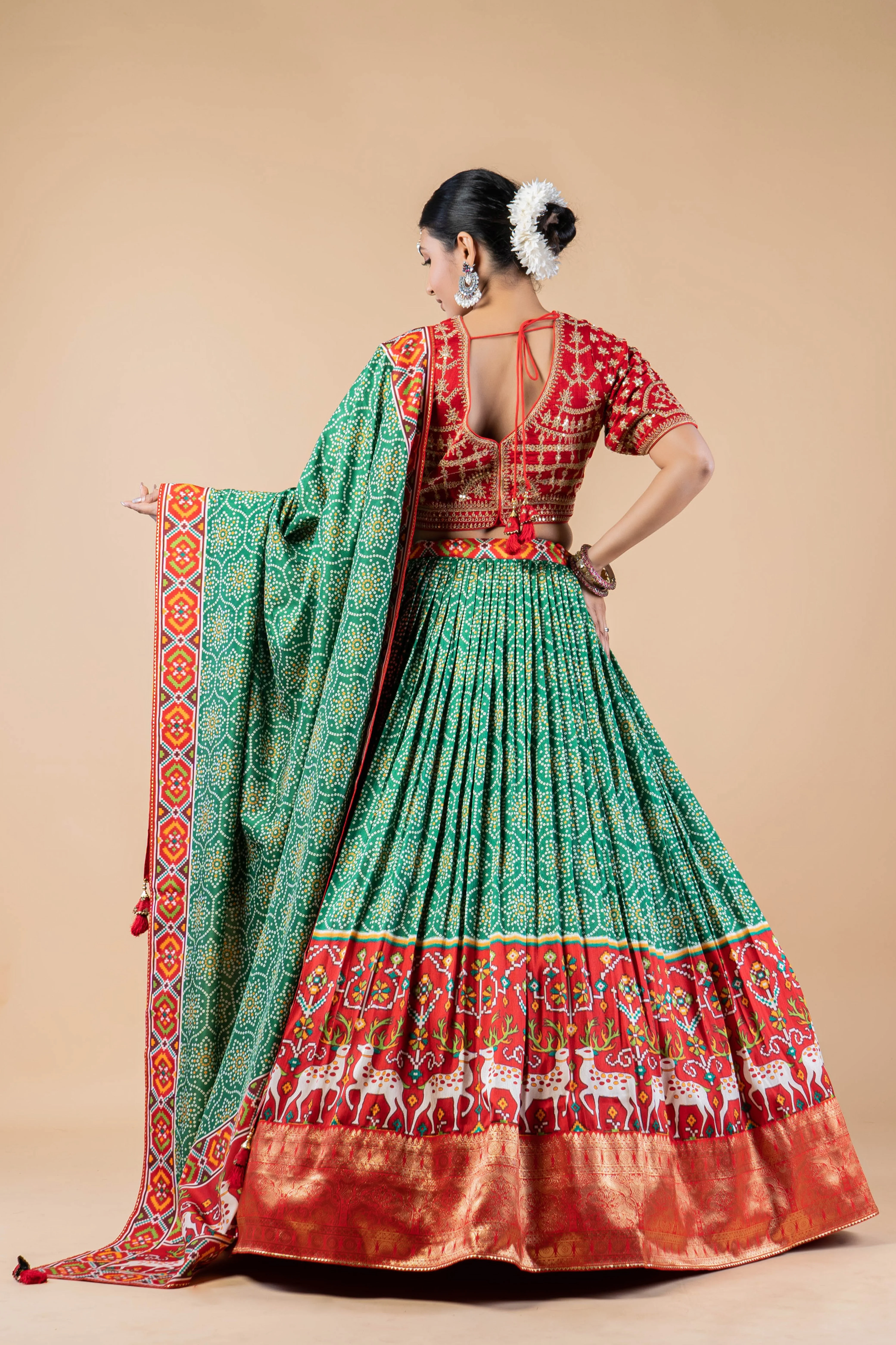 Mint Green Printed Brocade Silk Lehenga Set - Image 3