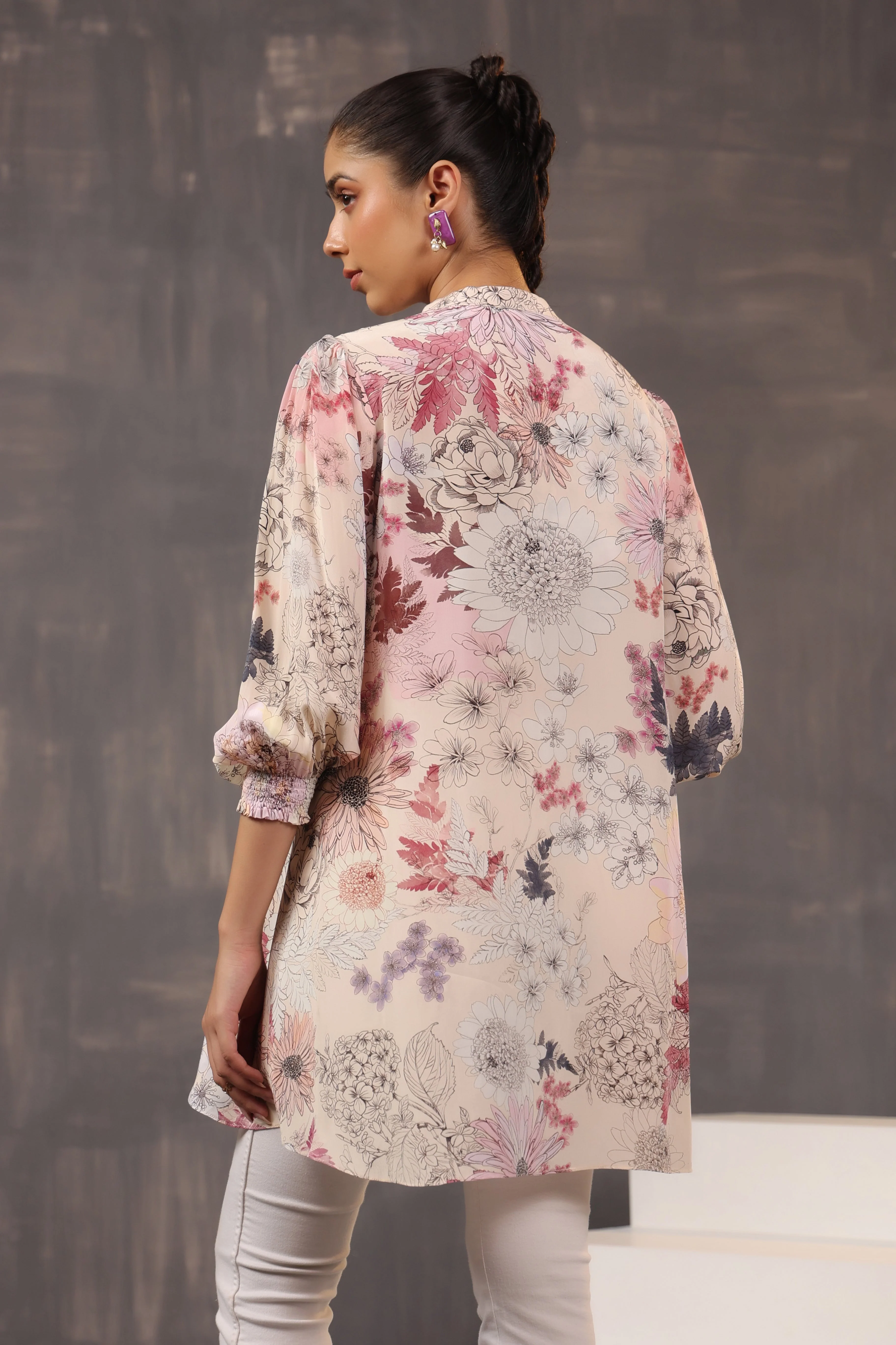 Misty Rose Floral Printed Crepe Silk Shirt - Image 5