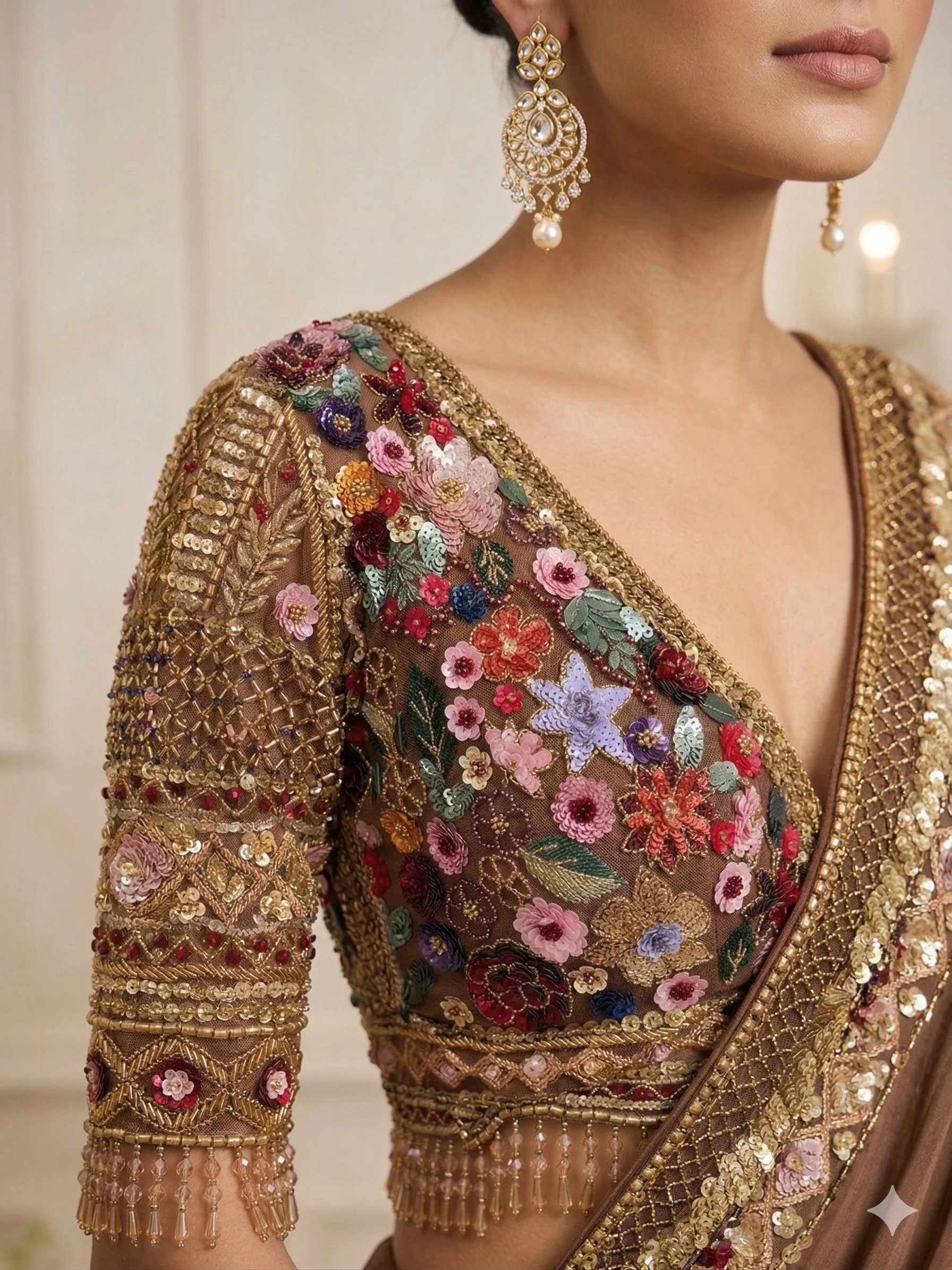 Mocha Blossom Embellished Premium Georgette Saree - Image 2
