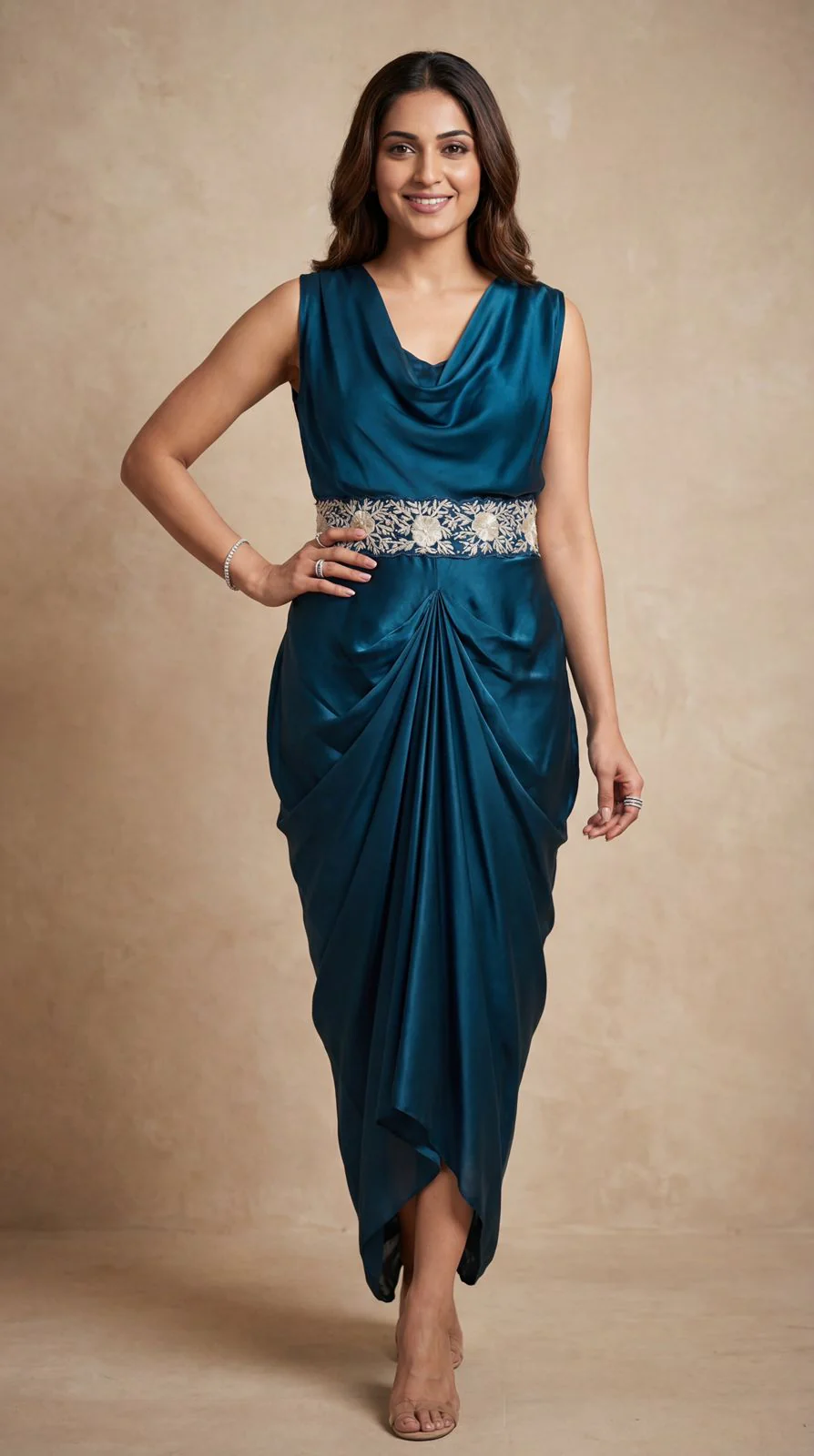 Deep Teal Cowl Crop Top & Skirt Set
