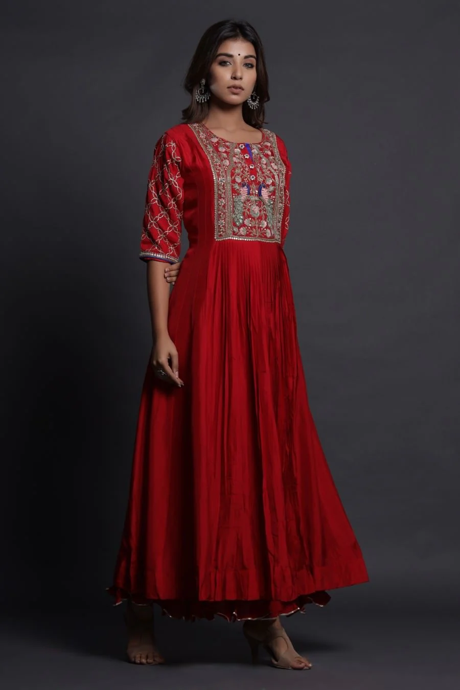 Modal Silk Red Ankle Length Dress - Image 3