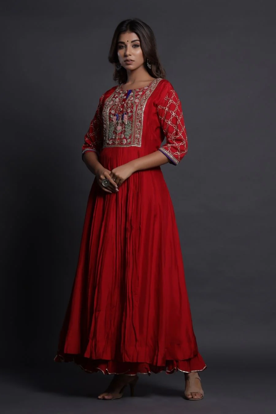 Modal Silk Red Ankle Length Dress - Image 4