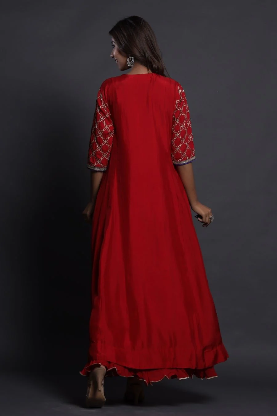 Modal Silk Red Ankle Length Dress - Image 5