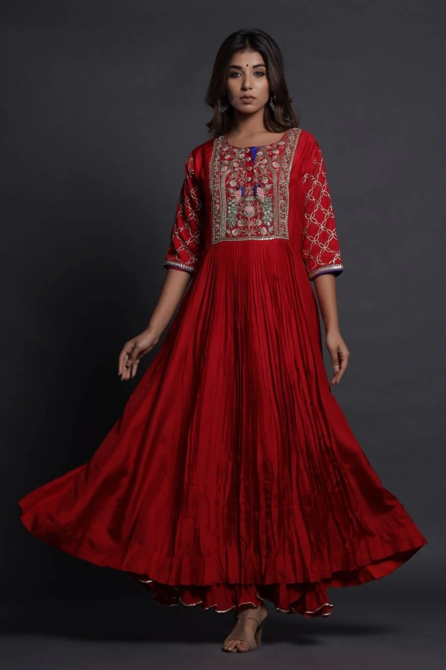 Modal Silk Red Ankle Length Dress - Image 6