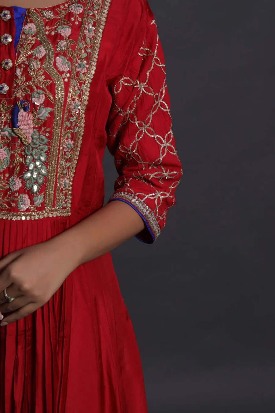 Modal Silk Red Ankle Length Dress - Image 7