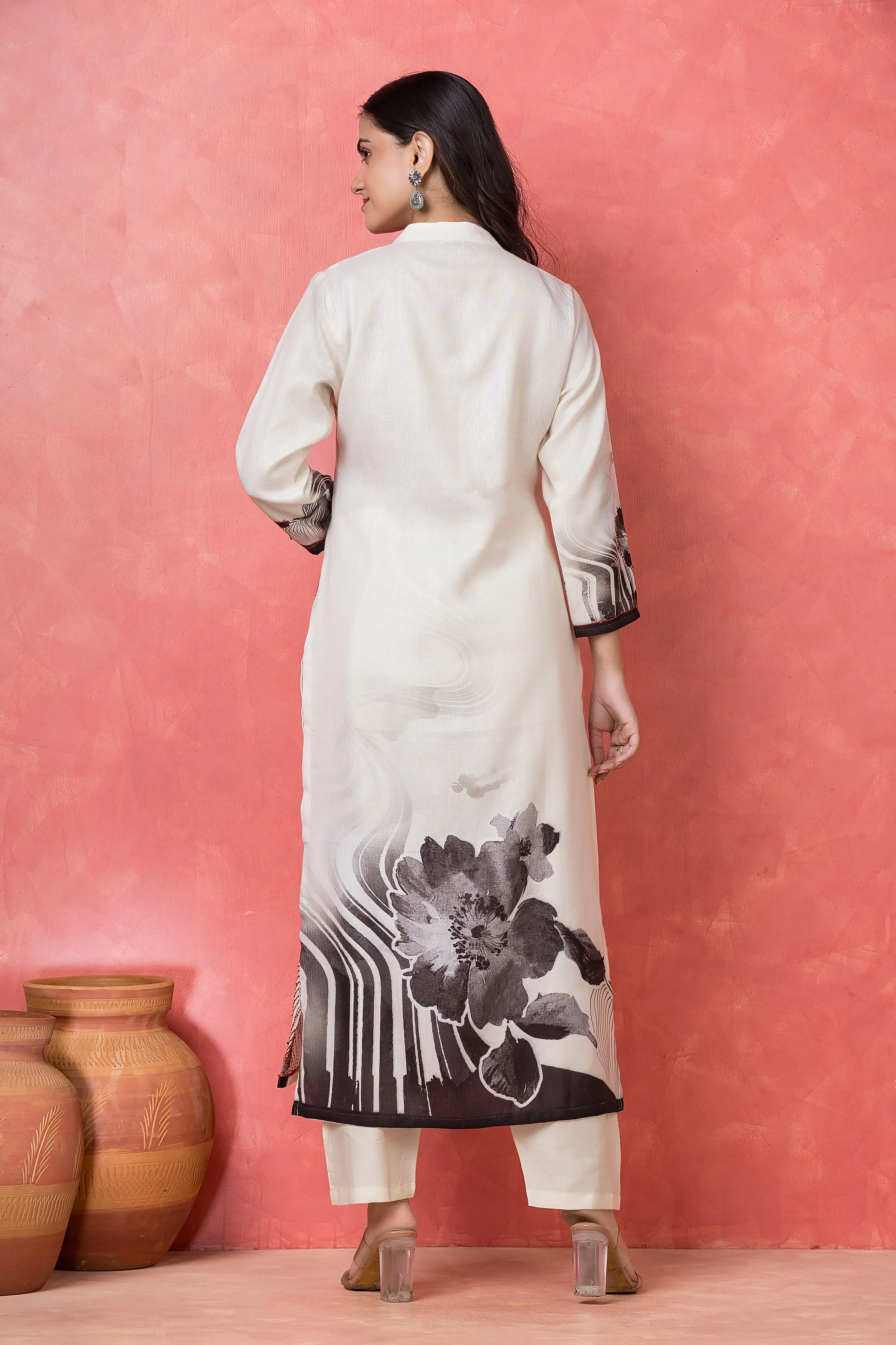 Monochrome Charcoal Printed Cotton Pant Set - Image 7