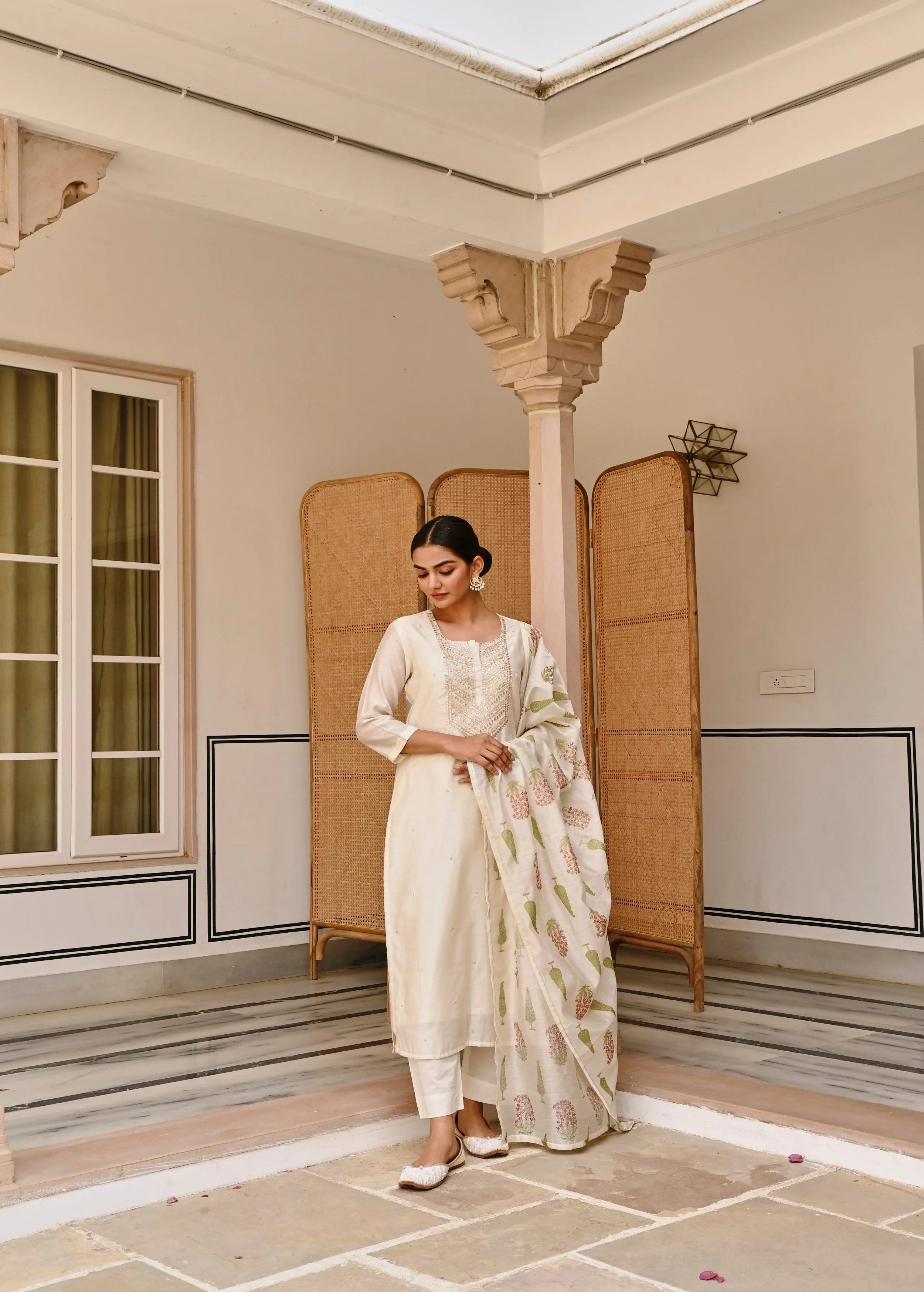 Moonbeam Embroidered Chanderi Silk Pant Set - Image 4