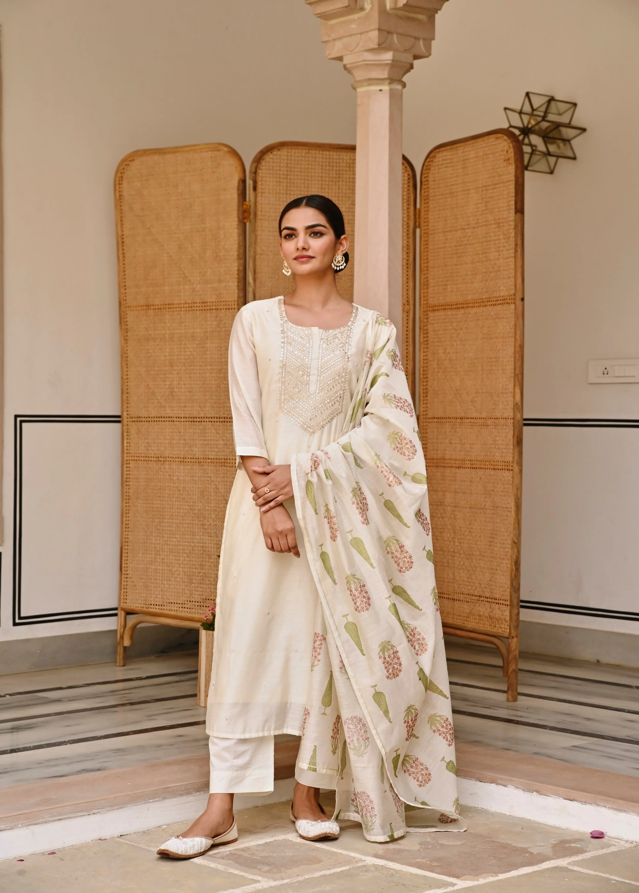 Moonbeam Embroidered Chanderi Silk Pant Set - Image 5