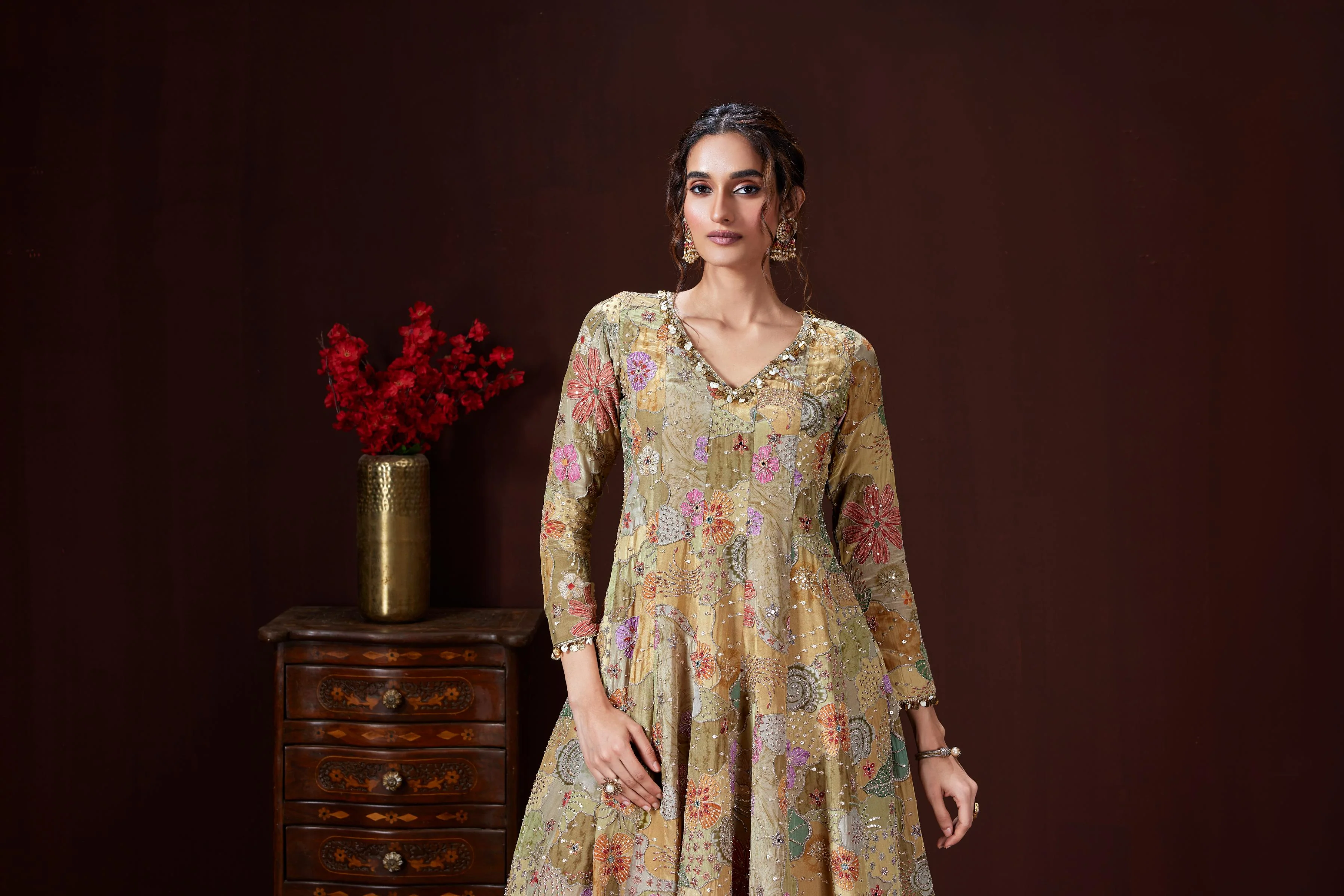 Sage Green Embellished Crepe Silk Sharara Set - Image 2