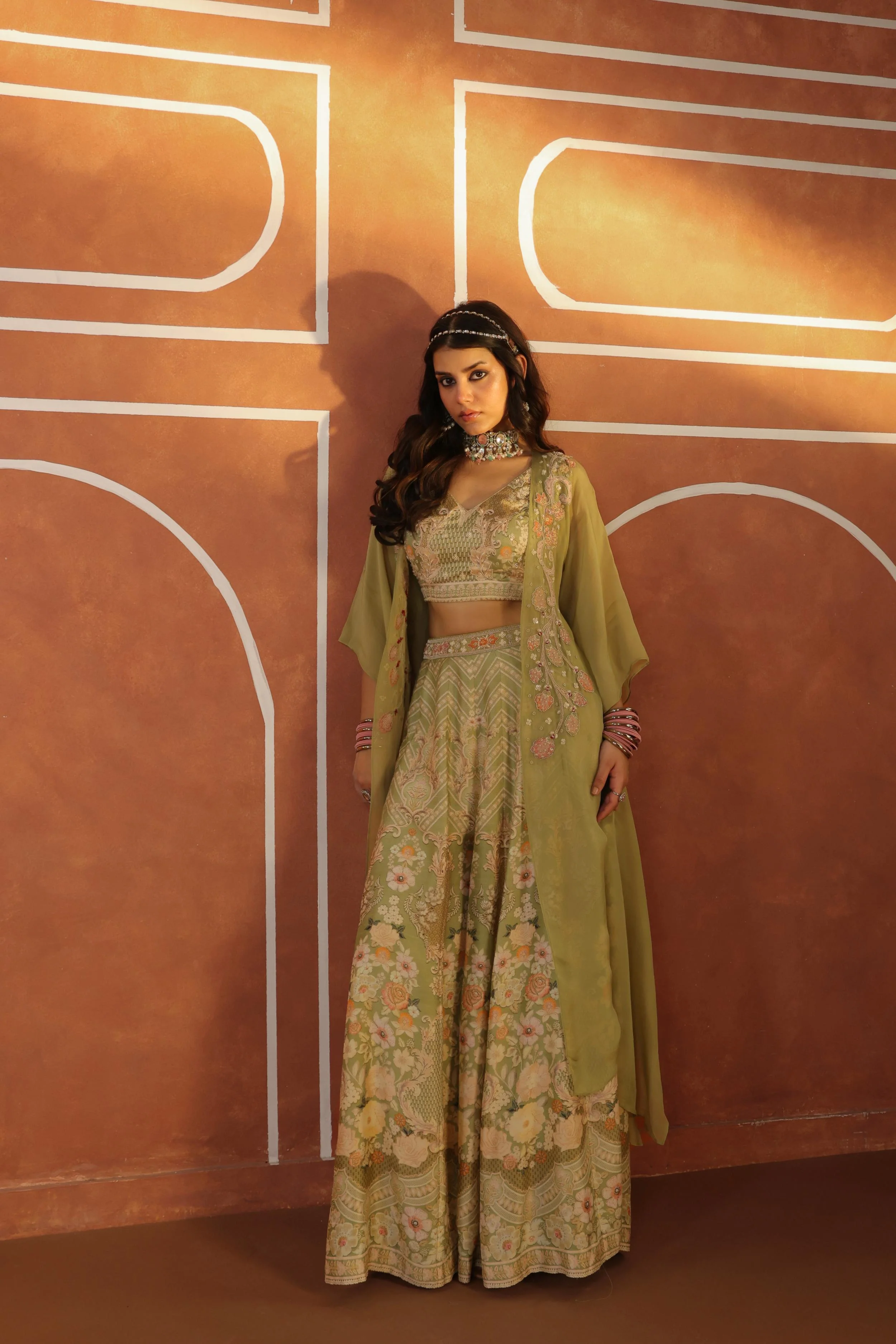 Moss Green Embellished Raw Silk Sharara Set - Image 4