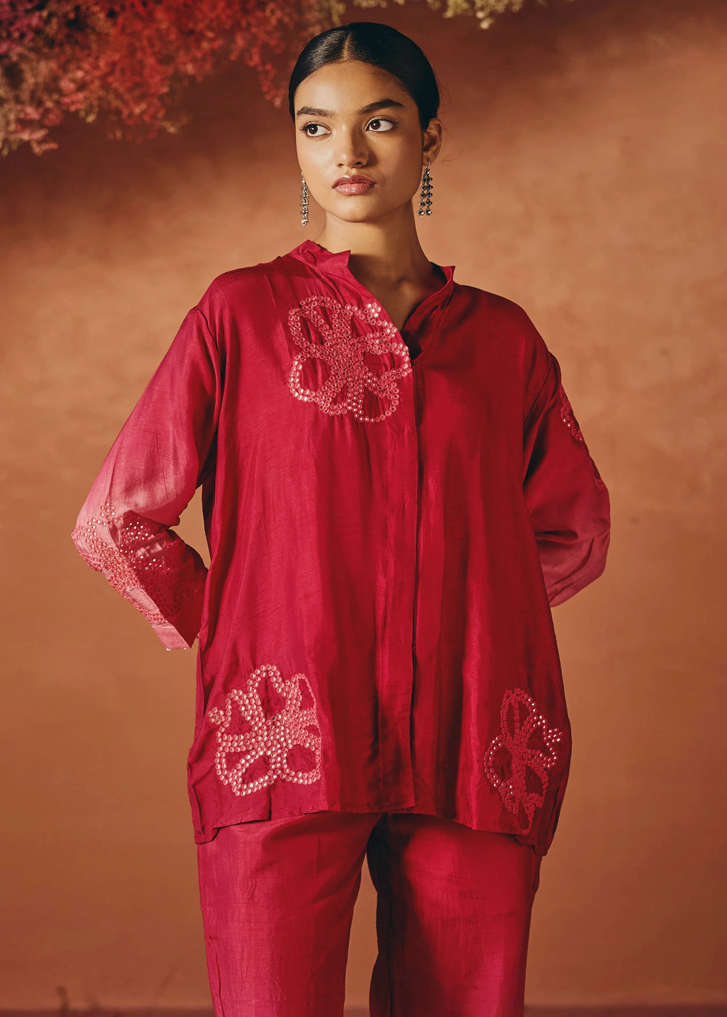 Berry Bloom Embellished Raw Silk Co-Ord Set - Image 3