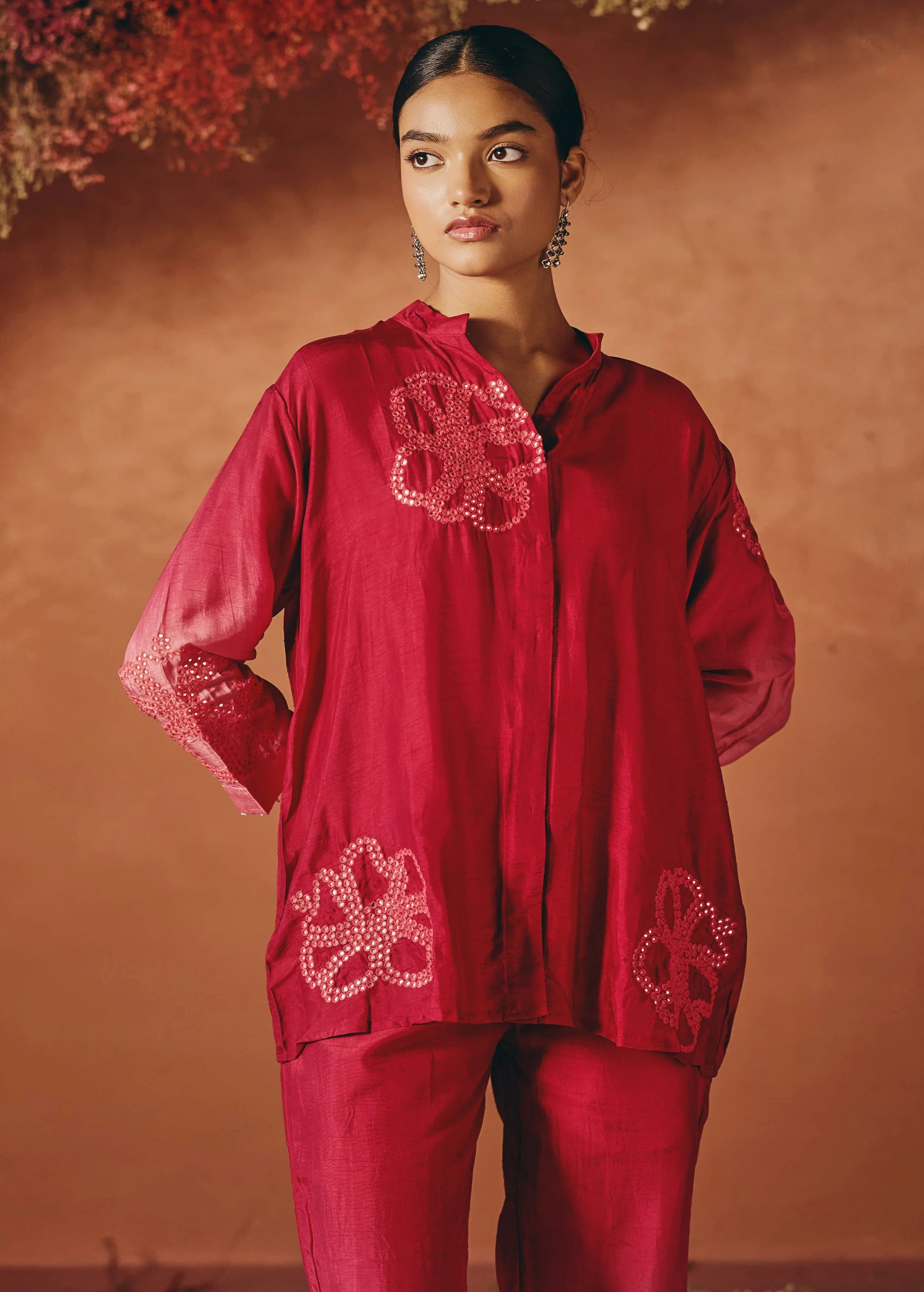 Berry Bloom Embellished Raw Silk Co-Ord Set - Image 4