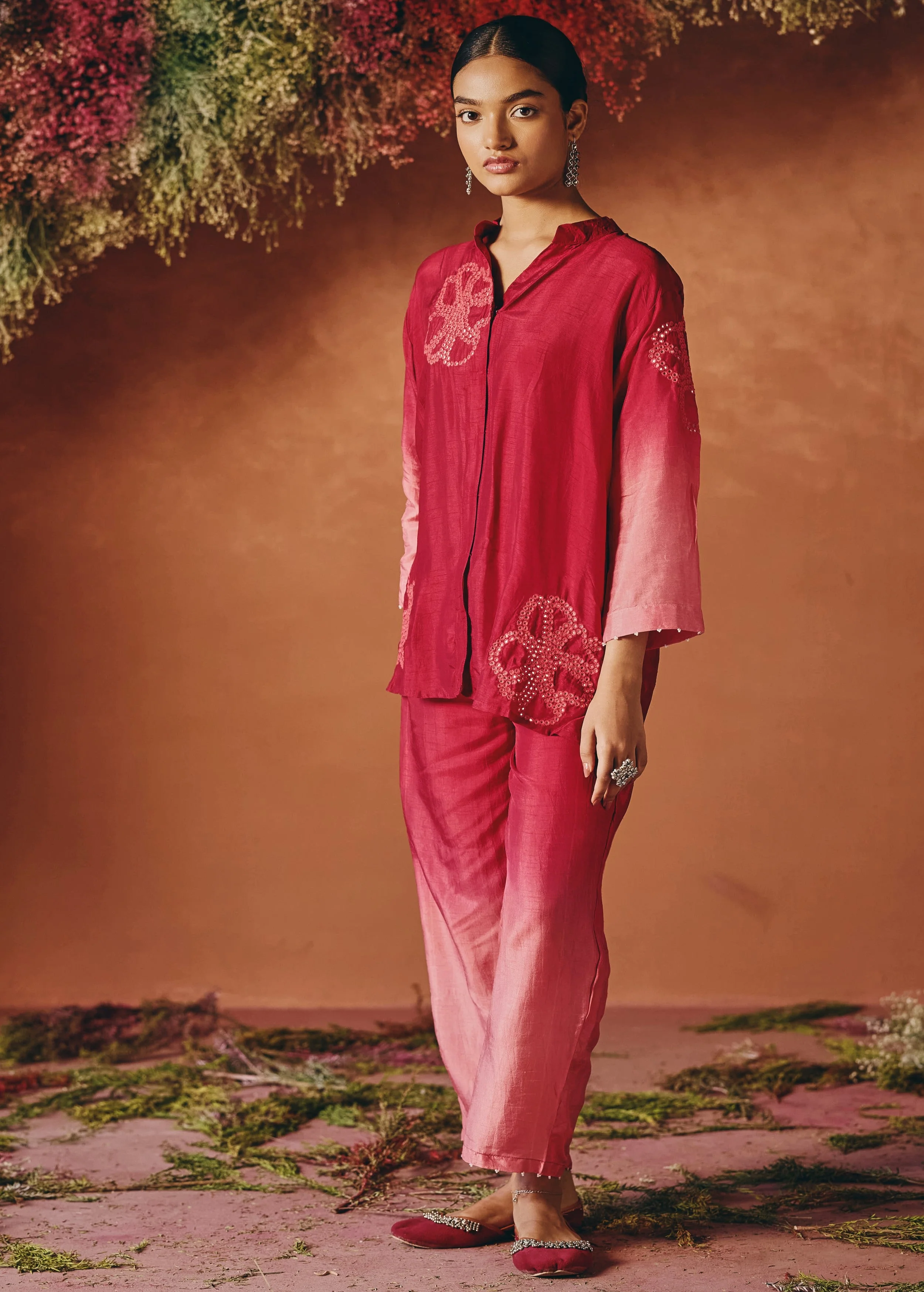 Berry Bloom Embellished Raw Silk Co-Ord Set - Image 5