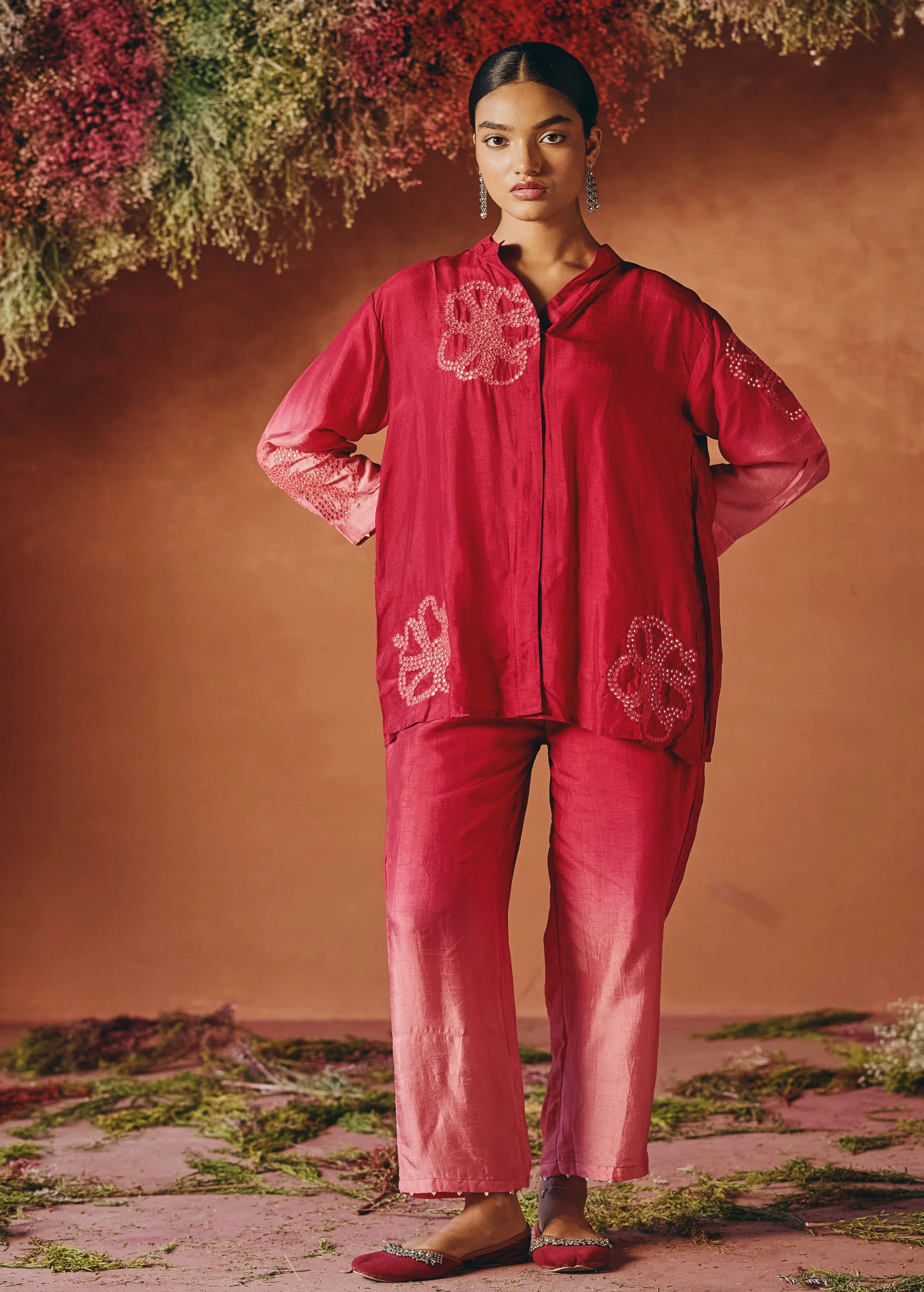 Berry Bloom Embellished Raw Silk Co-Ord Set - Image 6