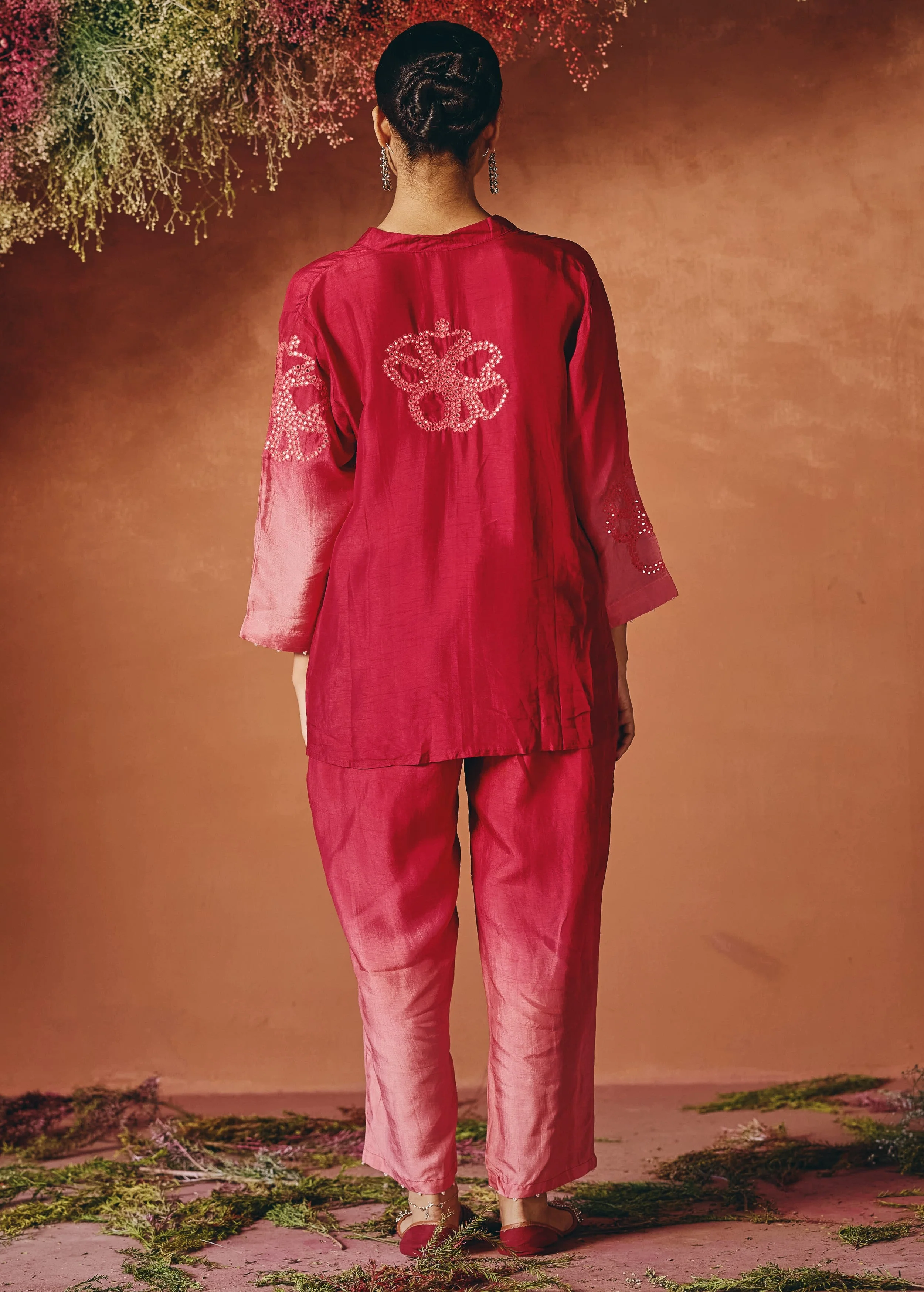 Berry Bloom Embellished Raw Silk Co-Ord Set - Image 7