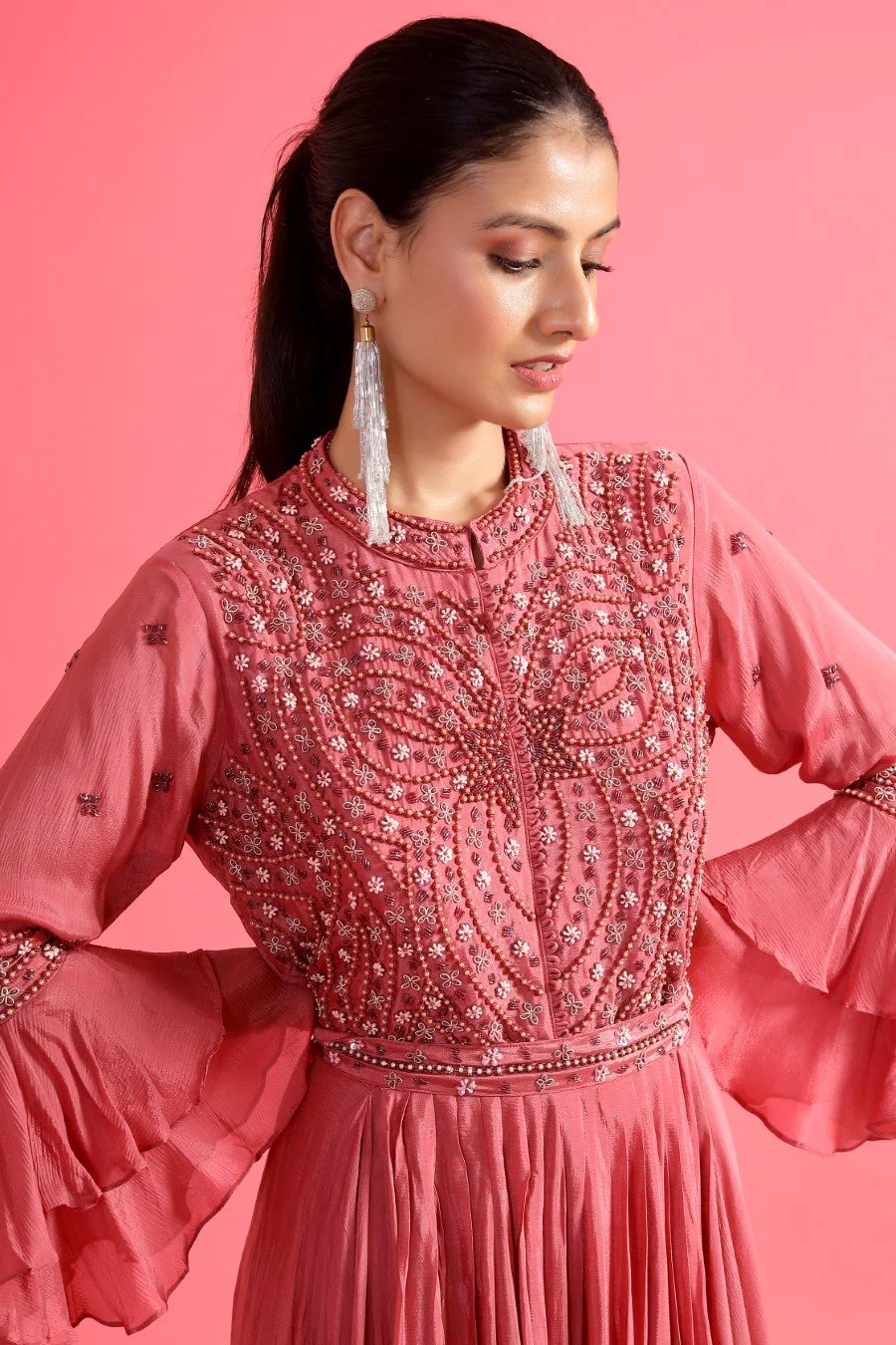 Mulberry Pink Embellished Chinon Silk Gown - Image 2