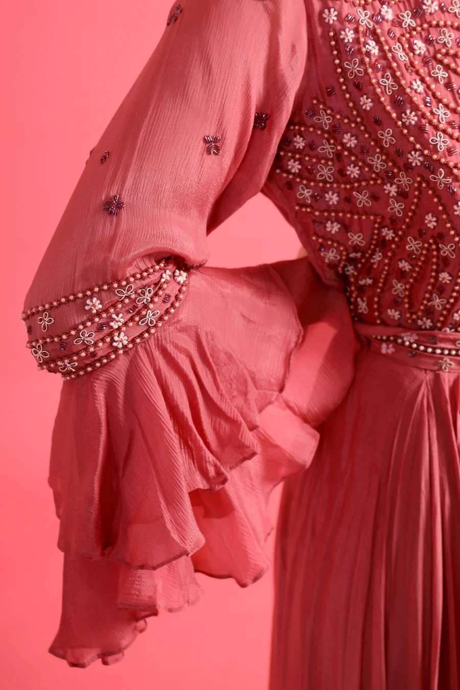 Mulberry Pink Embellished Chinon Silk Gown - Image 5