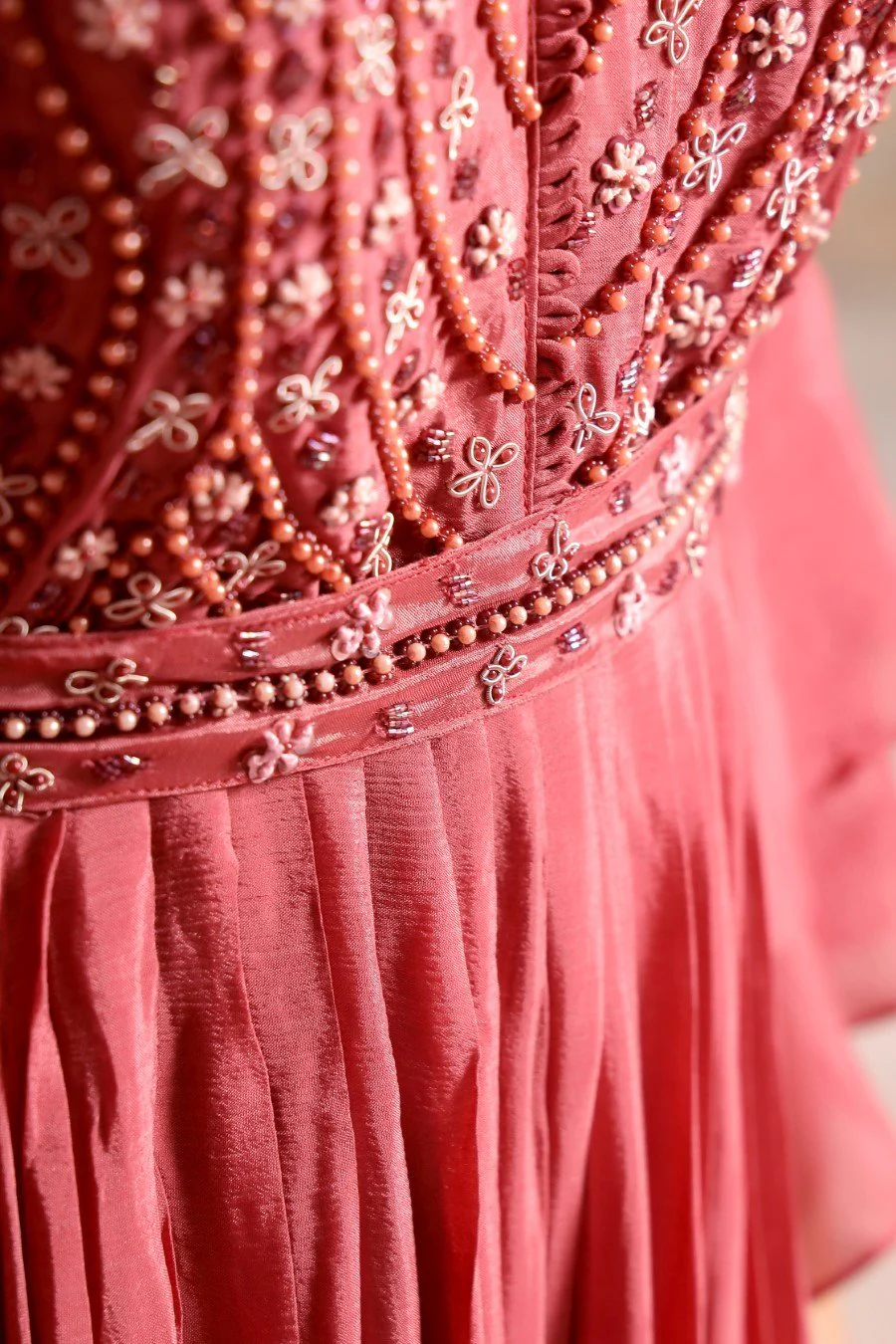 Mulberry Pink Embellished Chinon Silk Gown - Image 6