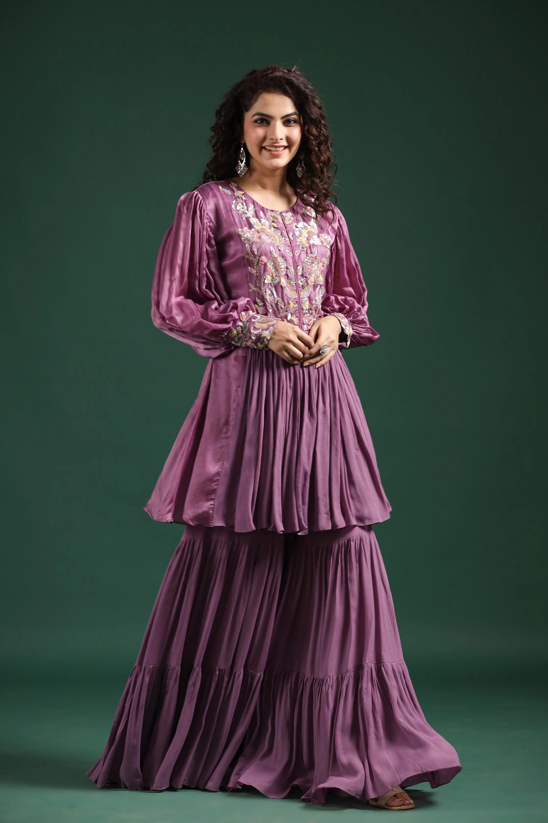 Mulberry Pink Embellished Premium Silk Sharara Set - Image 3