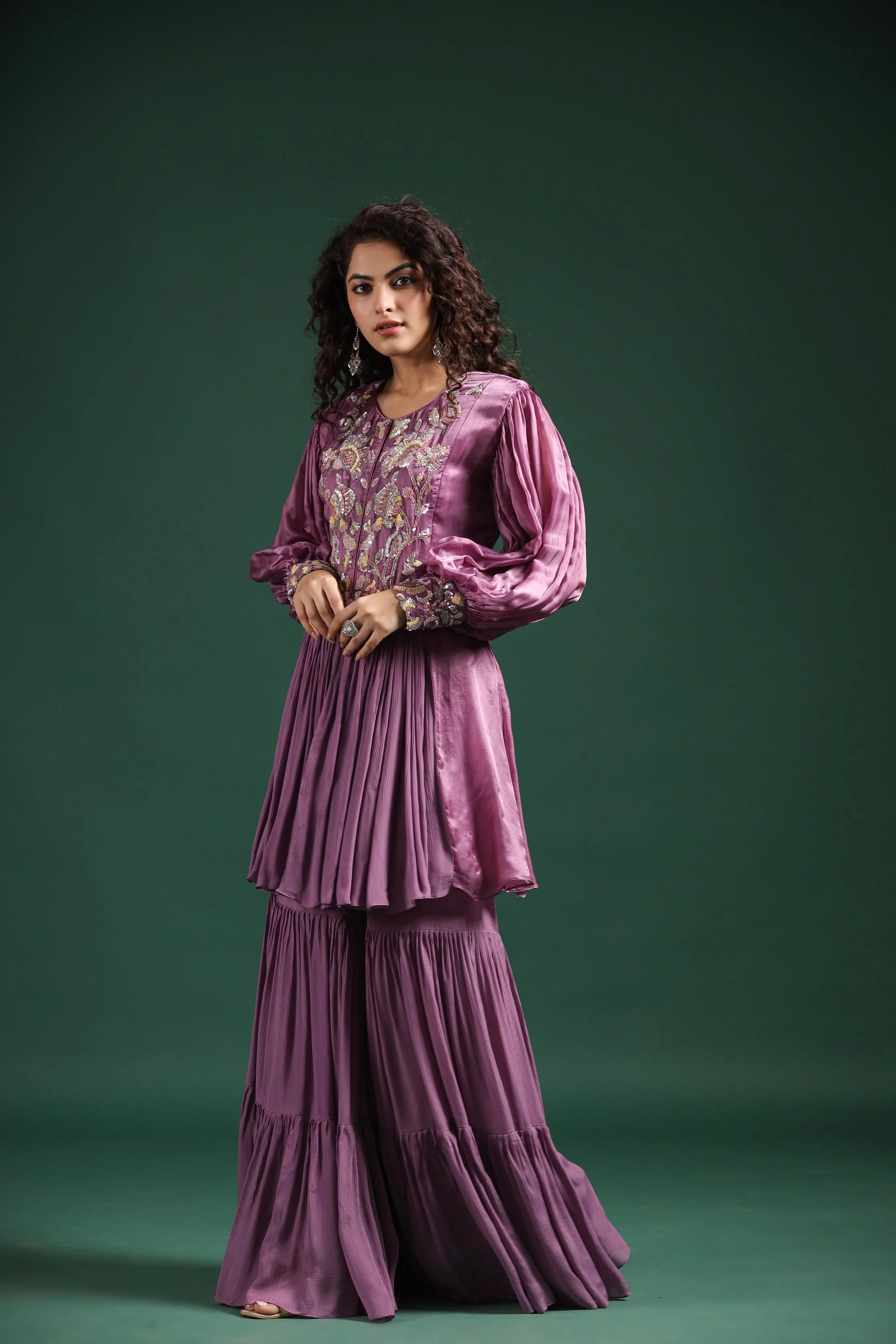 Mulberry Pink Embellished Premium Silk Sharara Set - Image 4