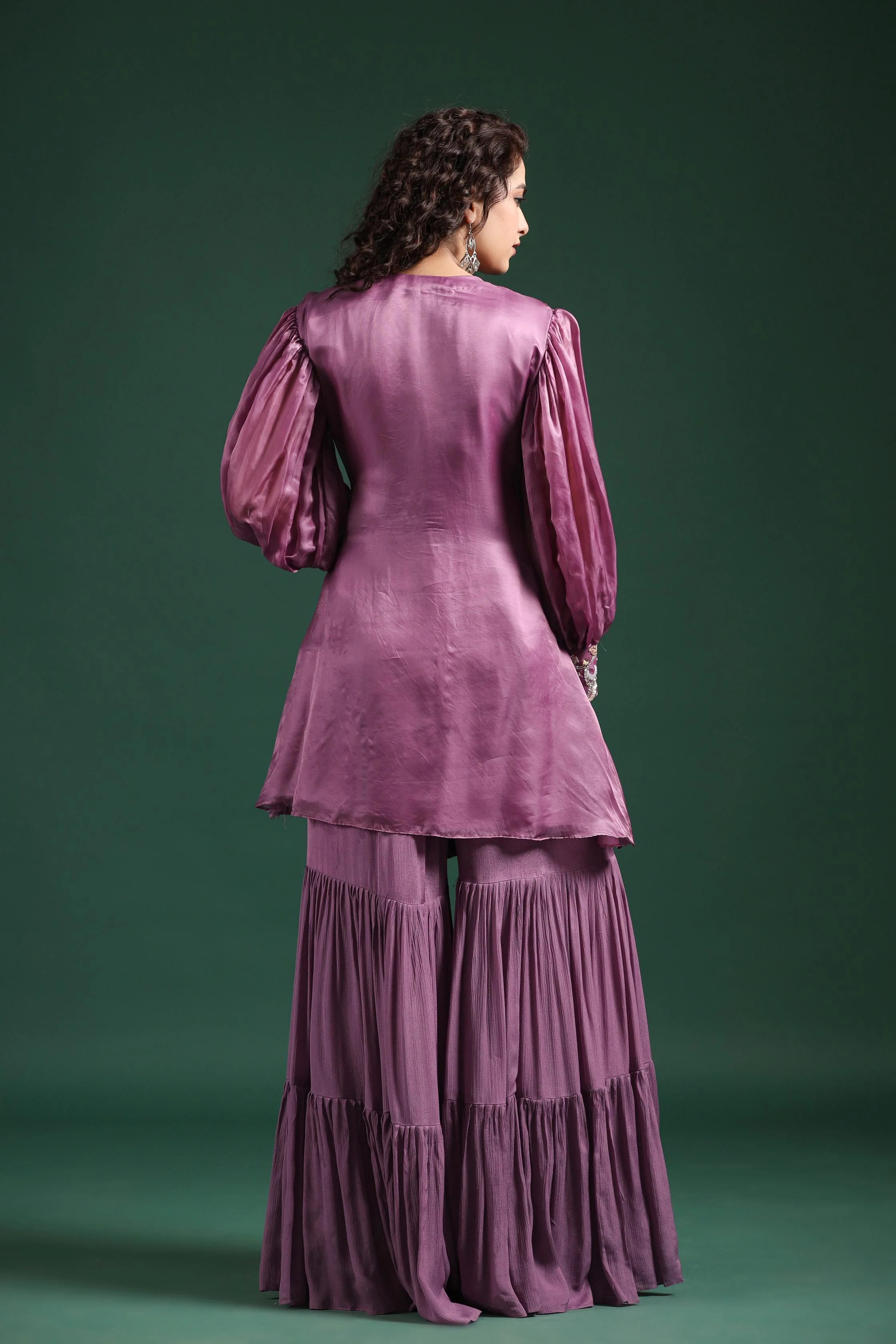 Mulberry Pink Embellished Premium Silk Sharara Set - Image 5