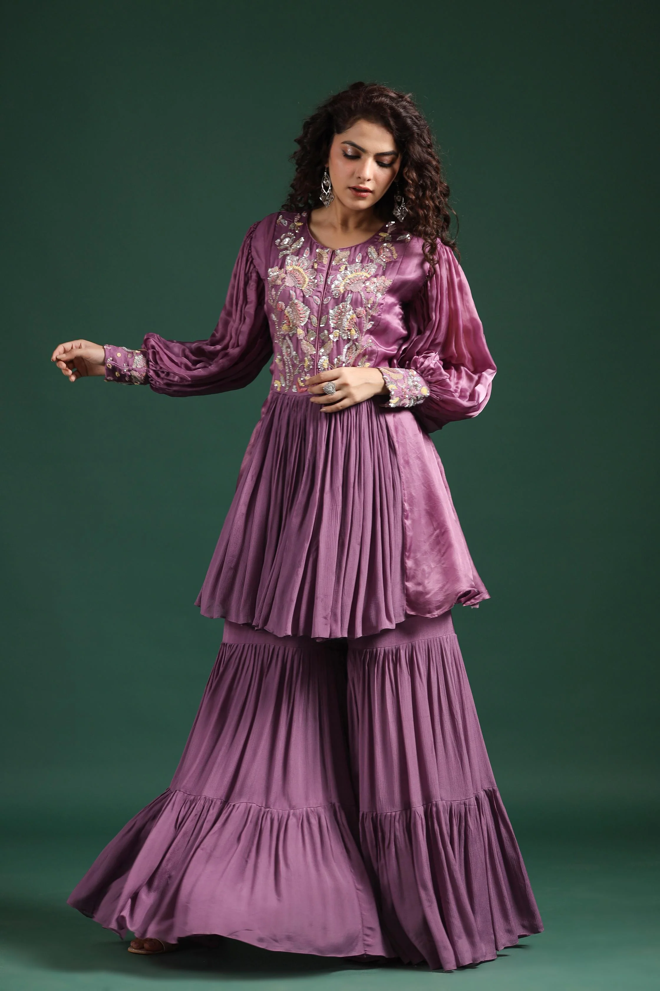 Mulberry Pink Embellished Premium Silk Sharara Set - Image 6