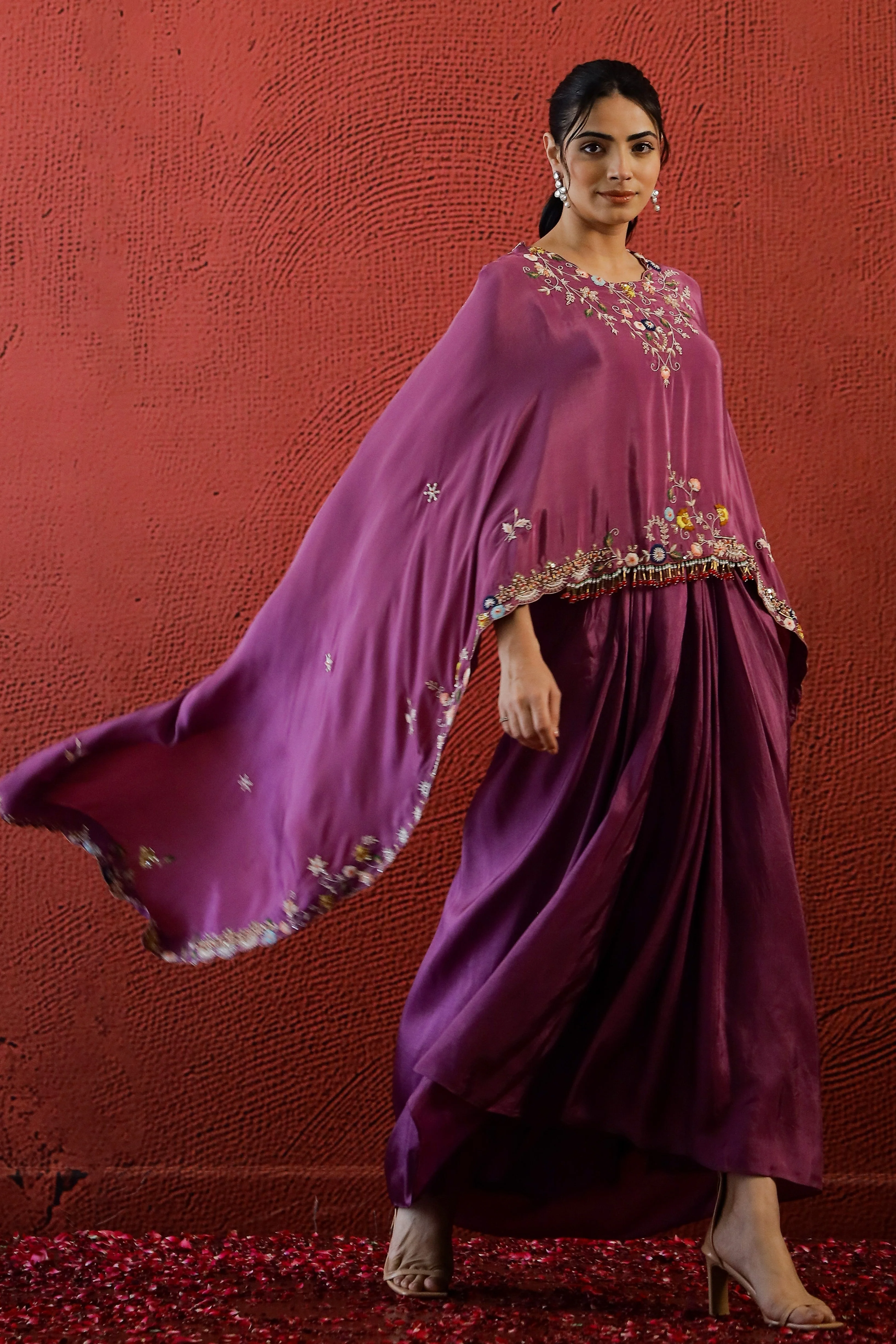 Mulberry Pink Embroidered Spanish Silk Skirt Set - Image 3