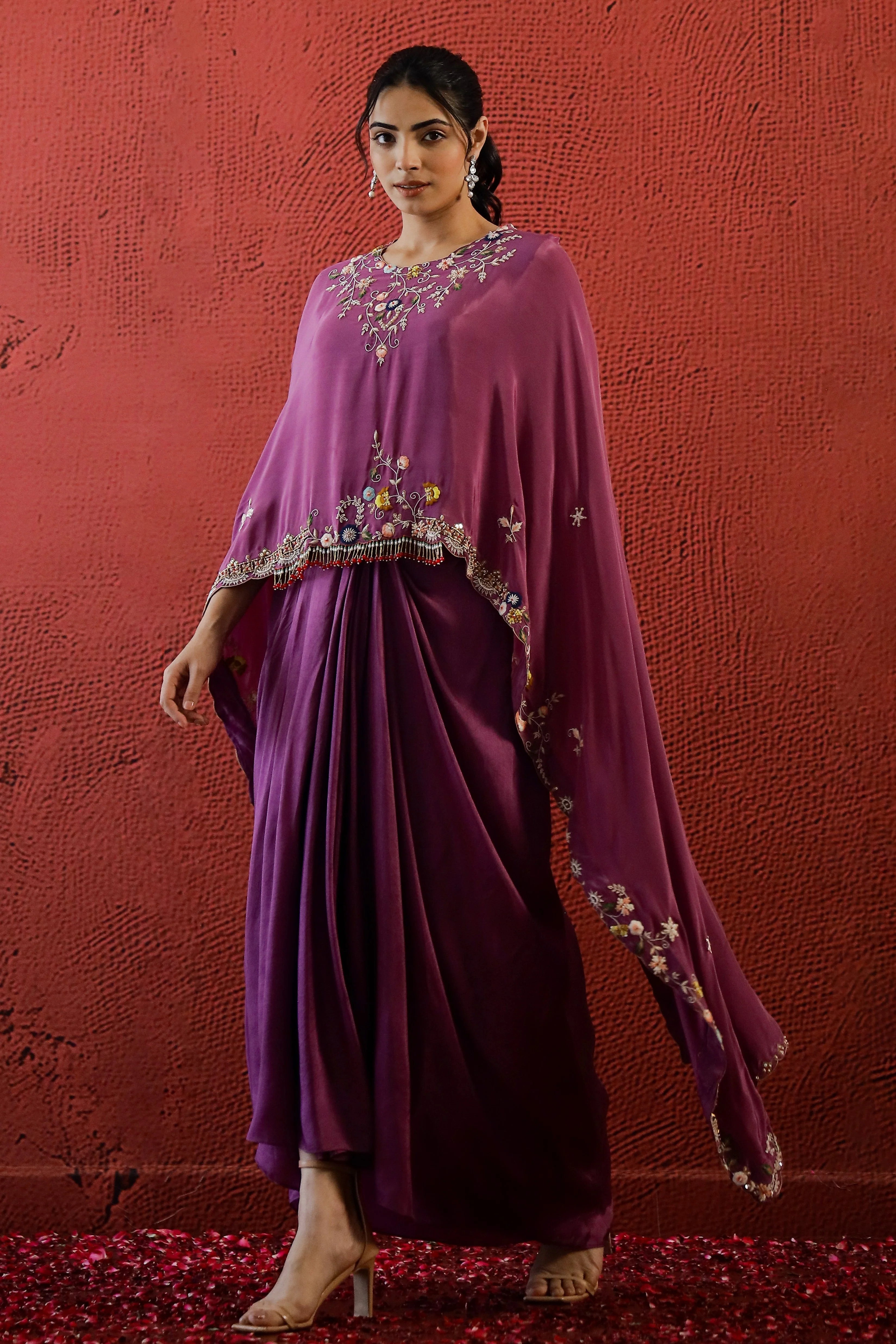 Mulberry Pink Embroidered Spanish Silk Skirt Set - Image 4