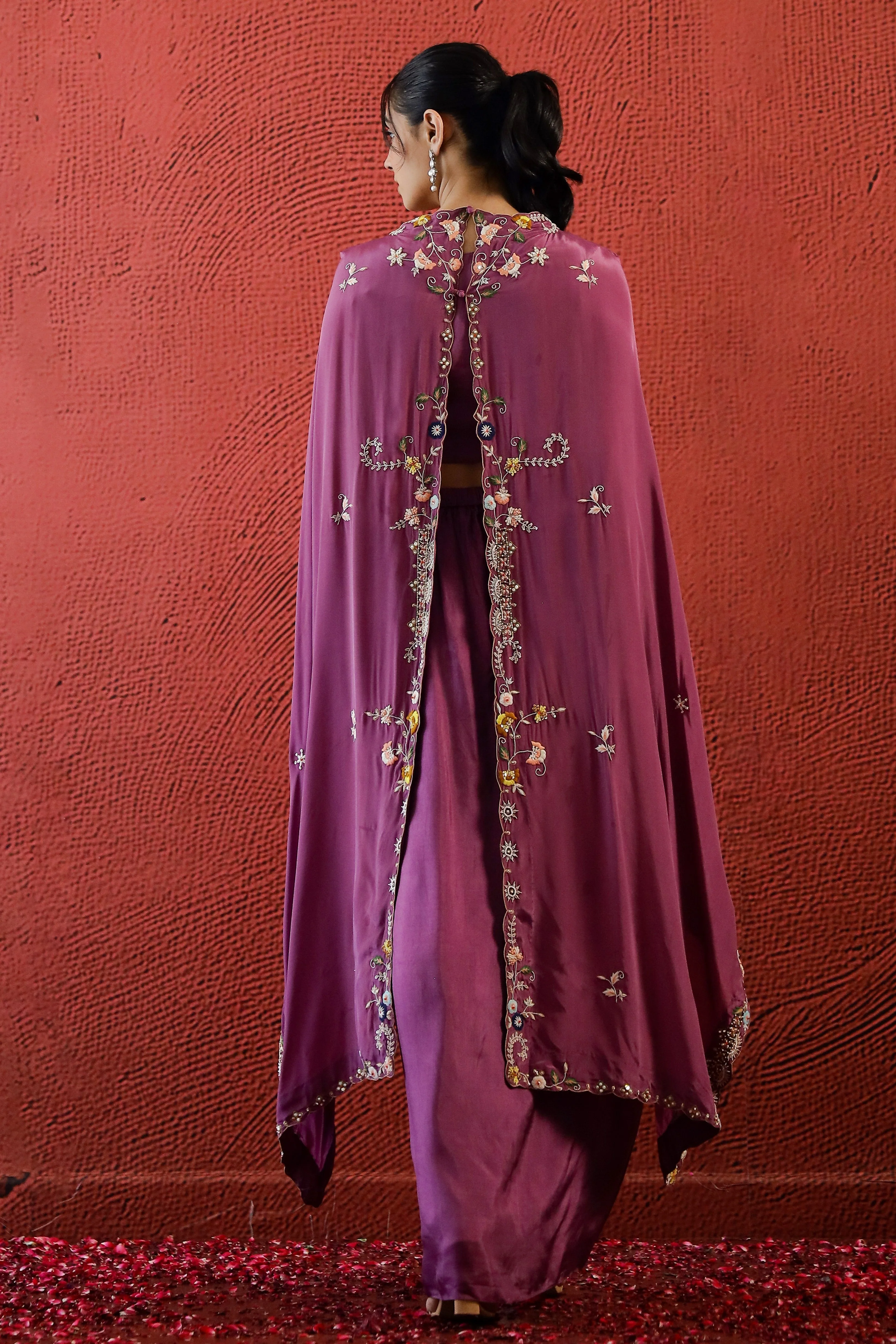 Mulberry Pink Embroidered Spanish Silk Skirt Set - Image 5