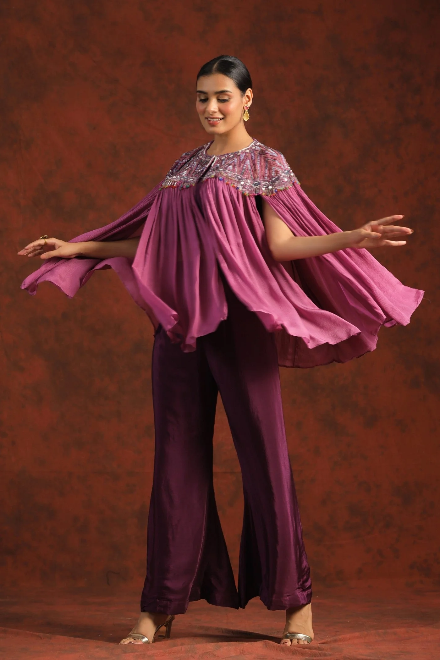 Mulberry Pink Pure Chinon Cape Set - Image 2