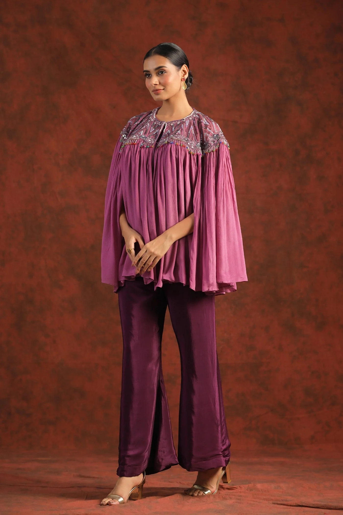 Mulberry Pink Pure Chinon Cape Set - Image 3