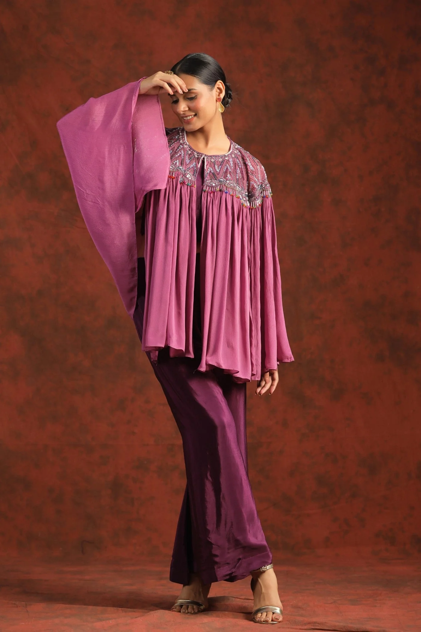 Mulberry Pink Pure Chinon Cape Set - Image 4