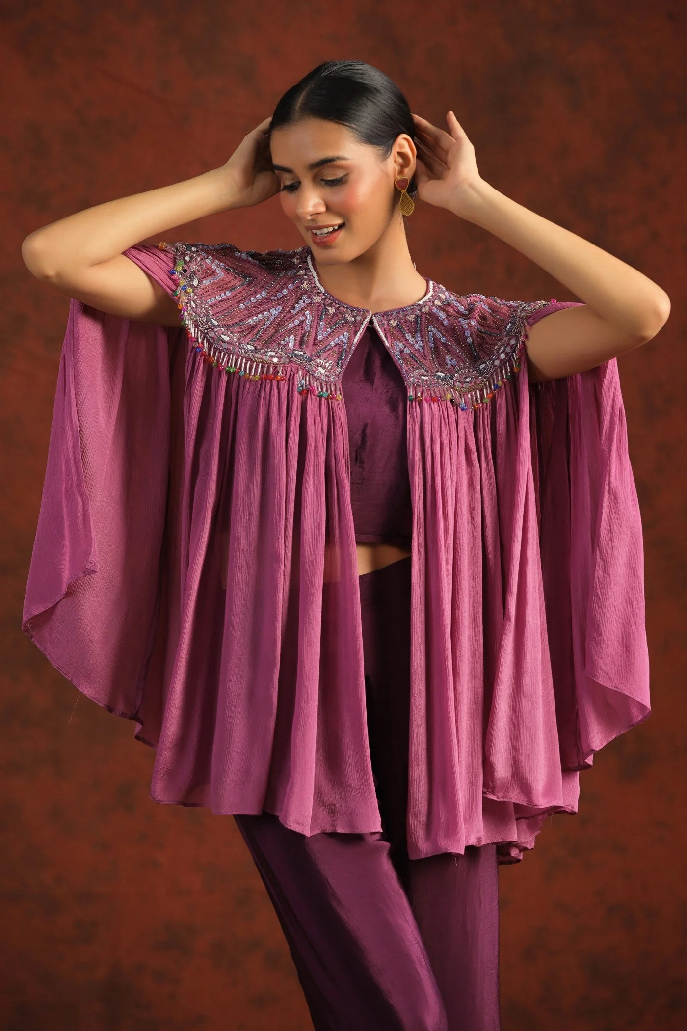 Mulberry Pink Pure Chinon Cape Set - Image 5