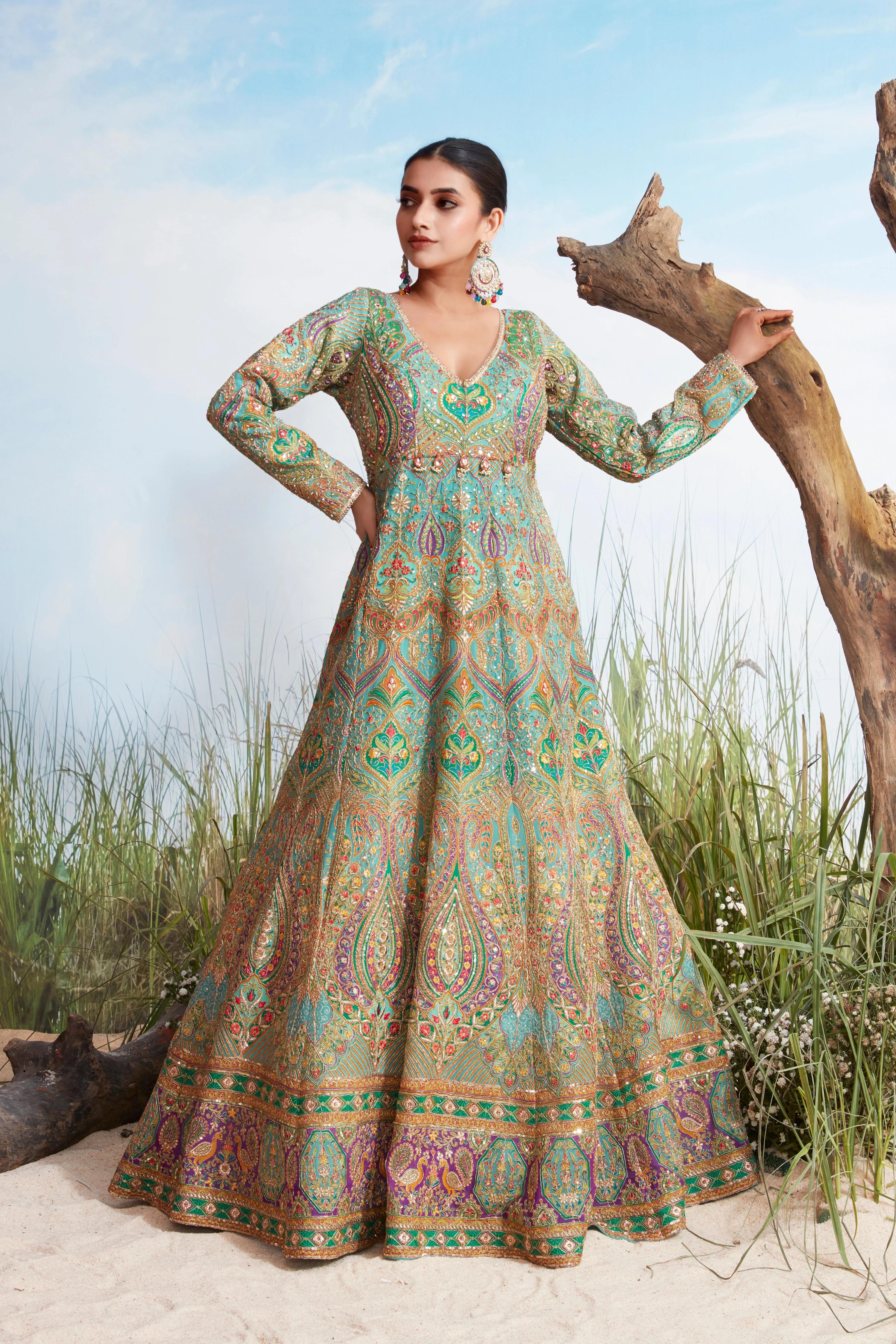 Multi-Color Embellished Chinon Silk Anarkali Gown - Image 2