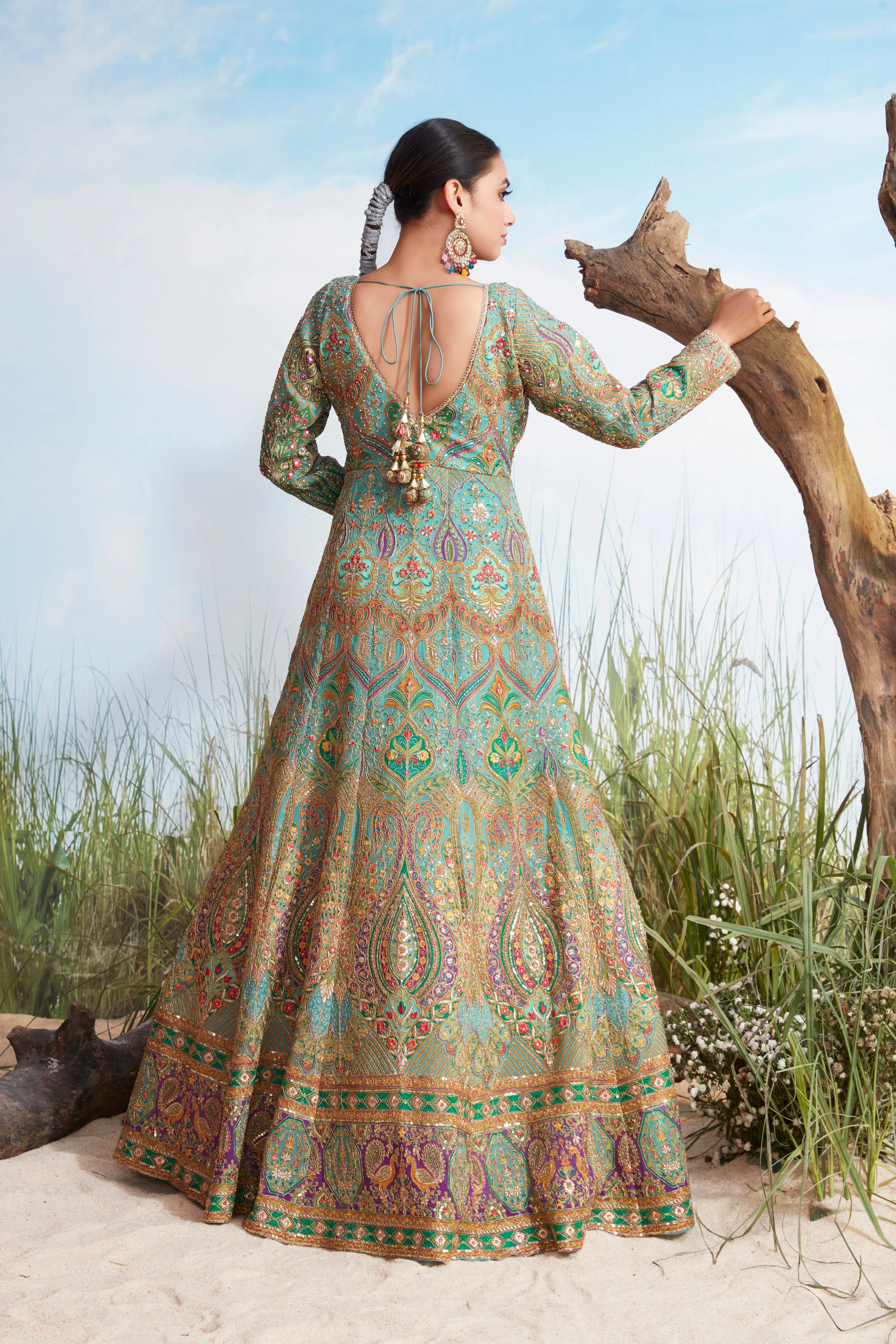Multi-Color Embellished Chinon Silk Anarkali Gown - Image 3