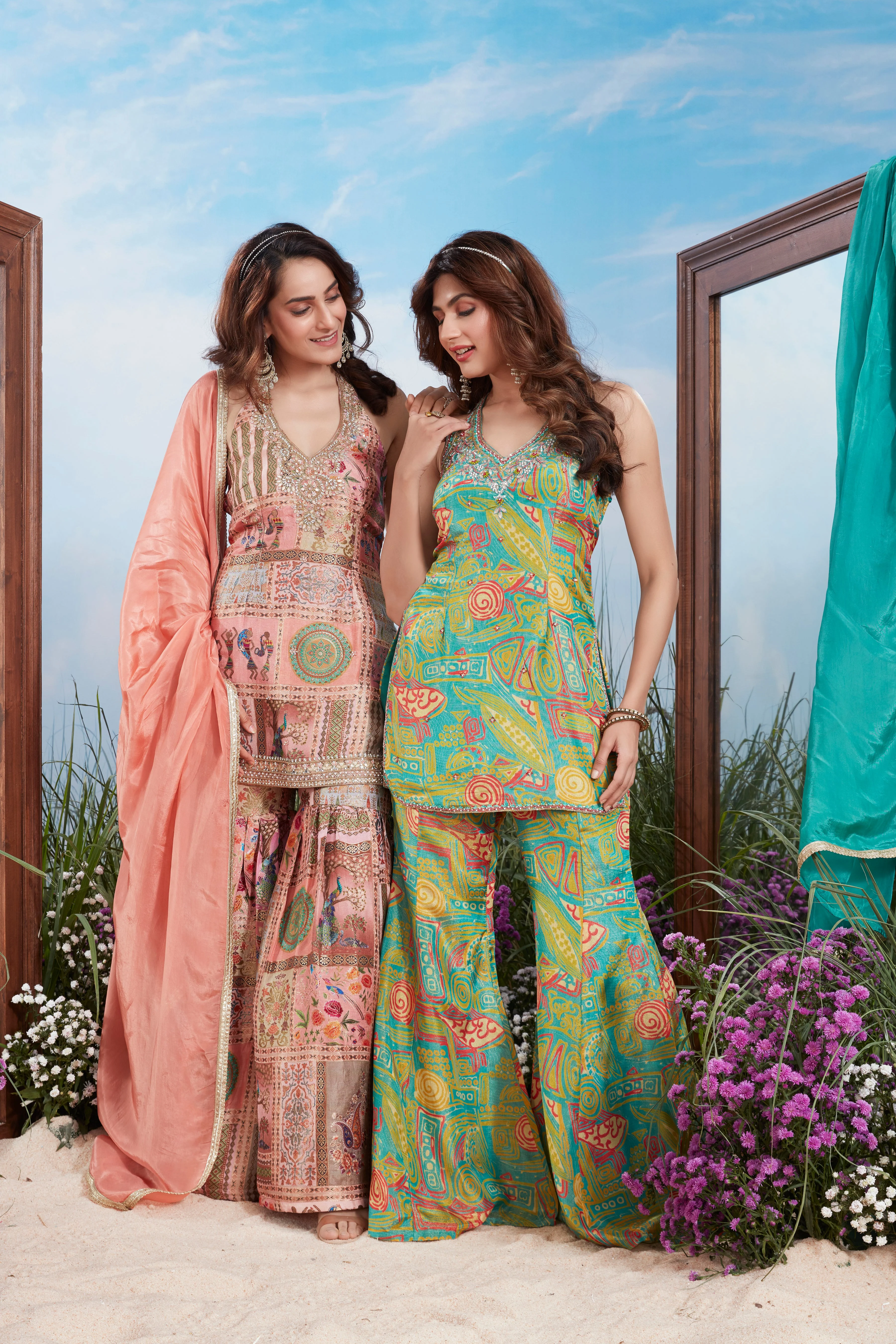 Multi-Color Embellished Muslin Silk Palazzo Set - Image 4