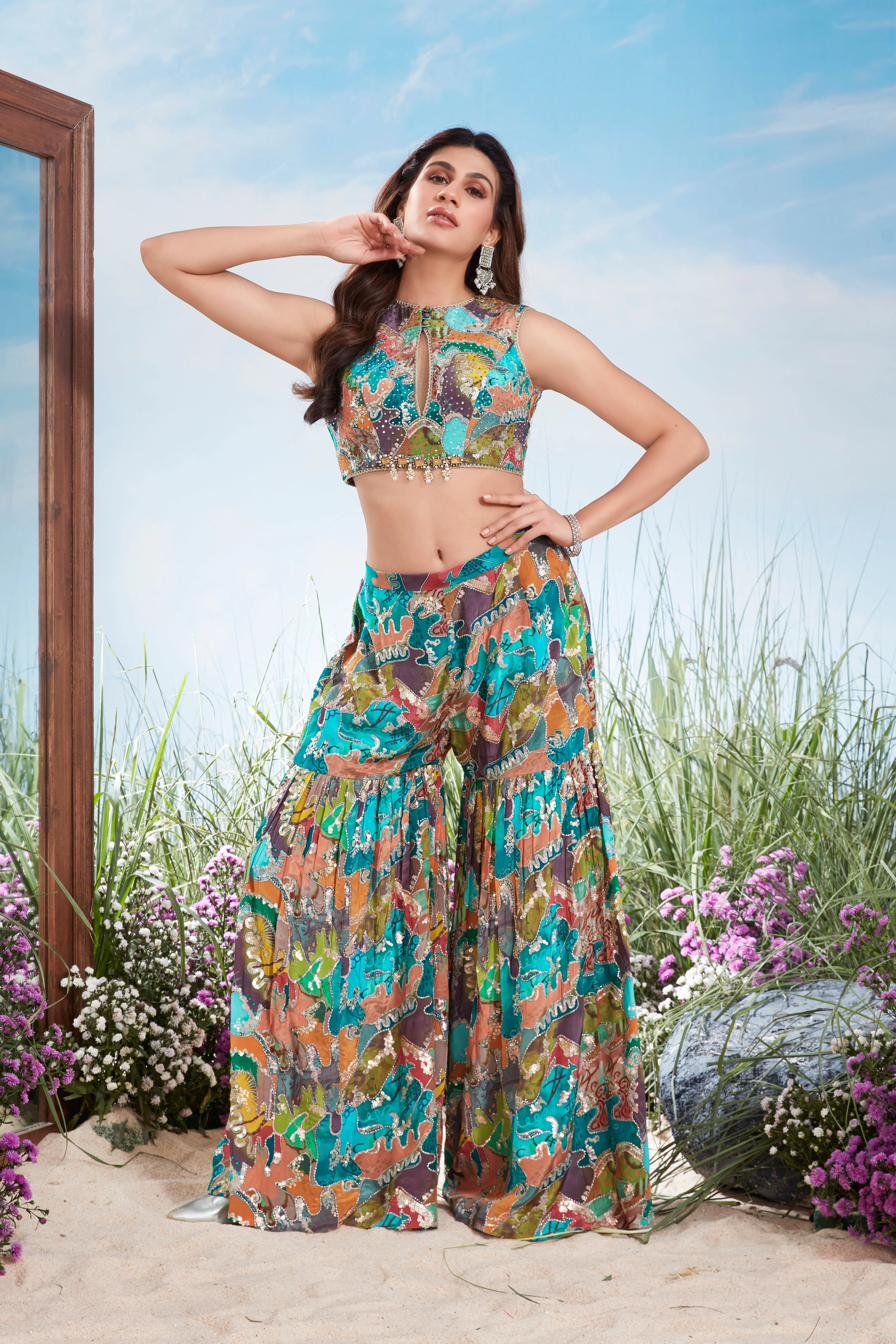 Multi-Color Embellished Premium Silk Sharara Set