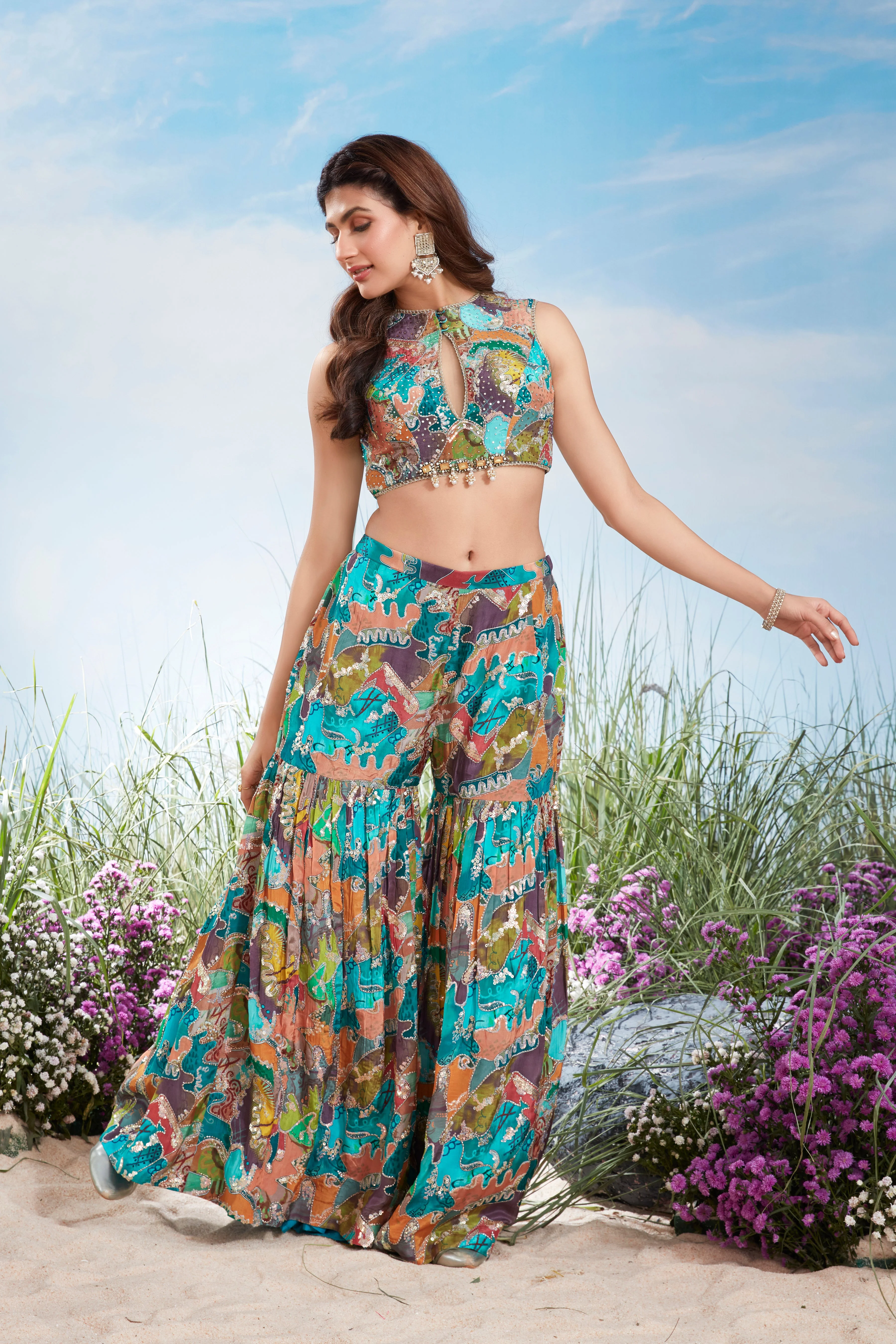 Multi-Color Embellished Premium Silk Sharara Set - Image 2