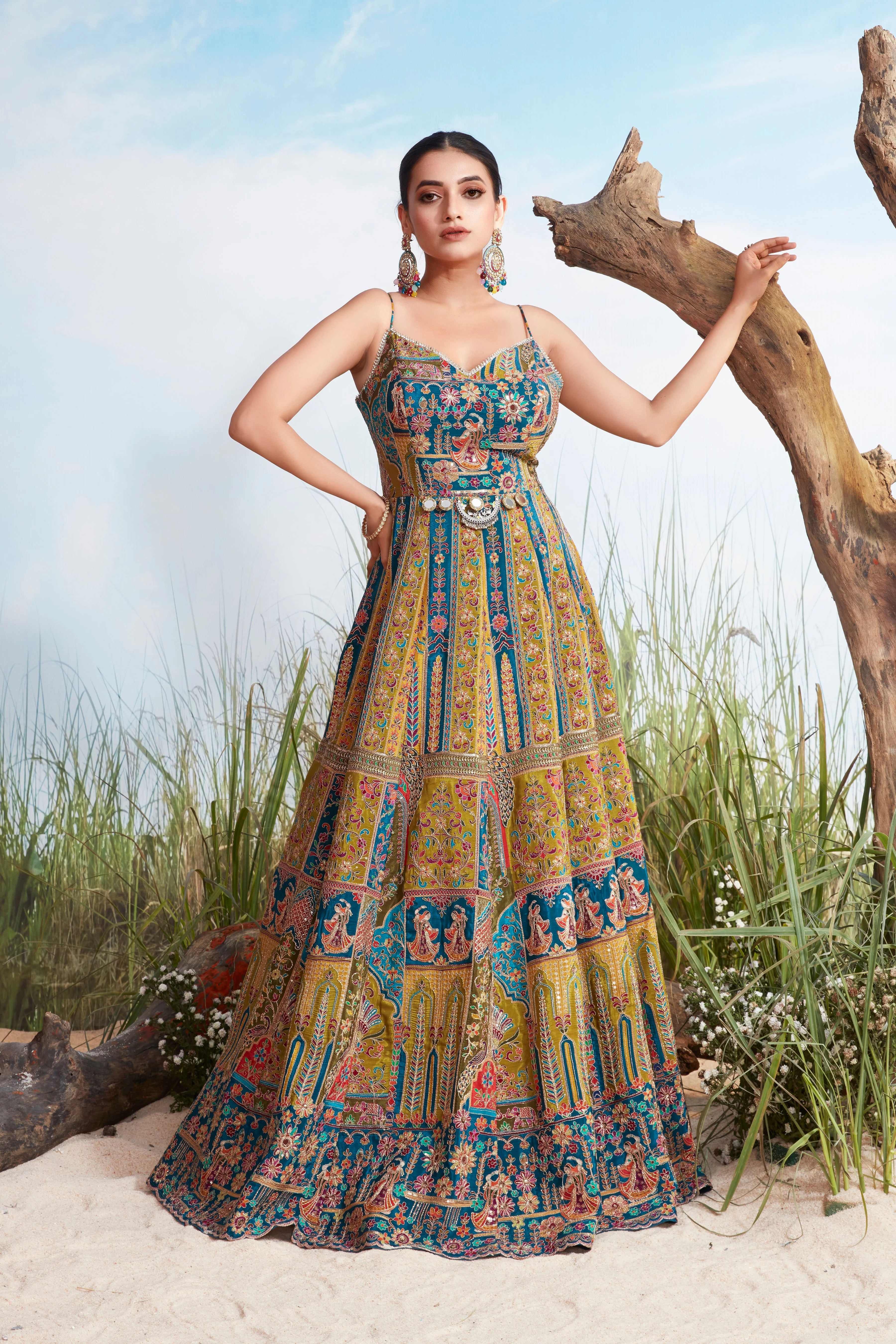 Multi-Color Embellished Raw Silk Anarkali Gown - Image 2