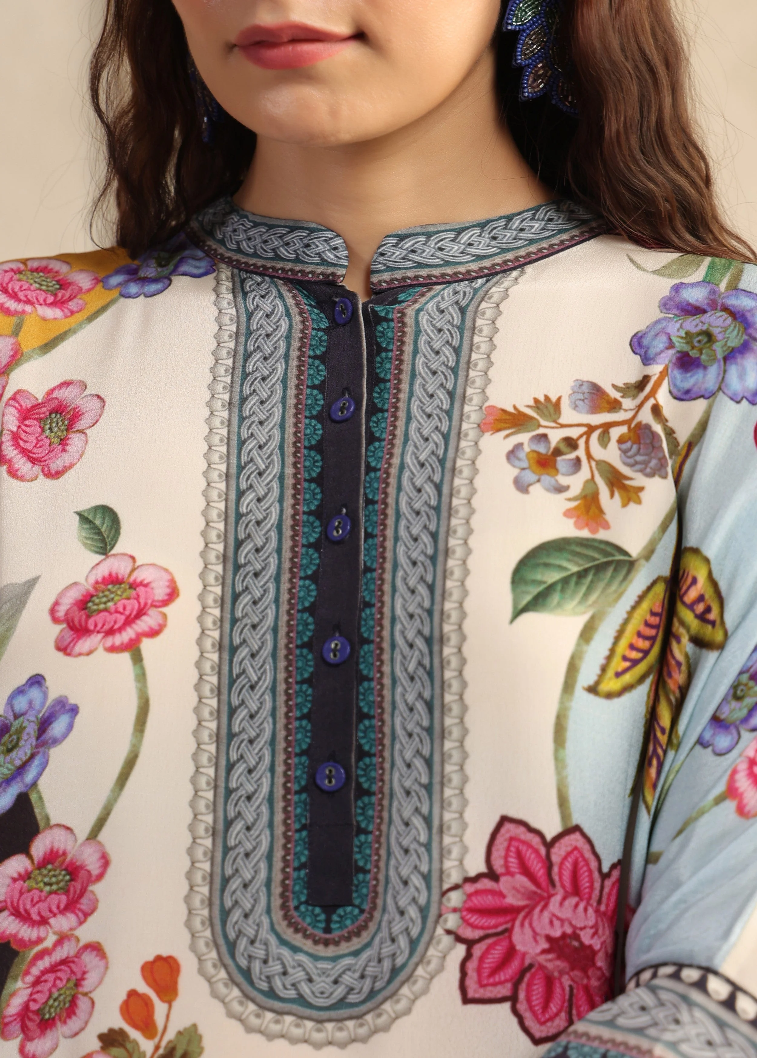Ivory Floral Printed Viscose Crepe Co-Ord Set - Image 2