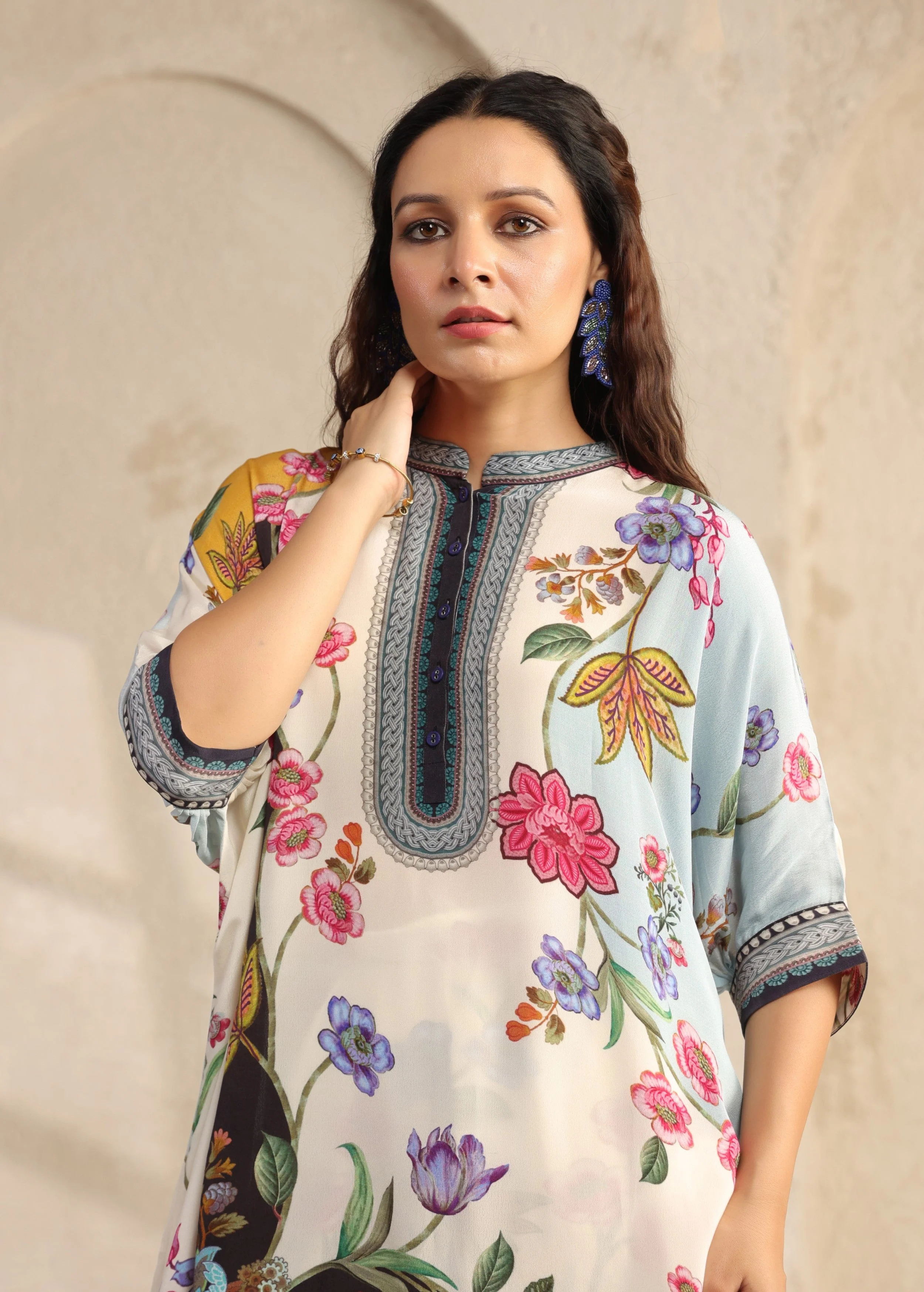 Ivory Floral Printed Viscose Crepe Co-Ord Set - Image 3