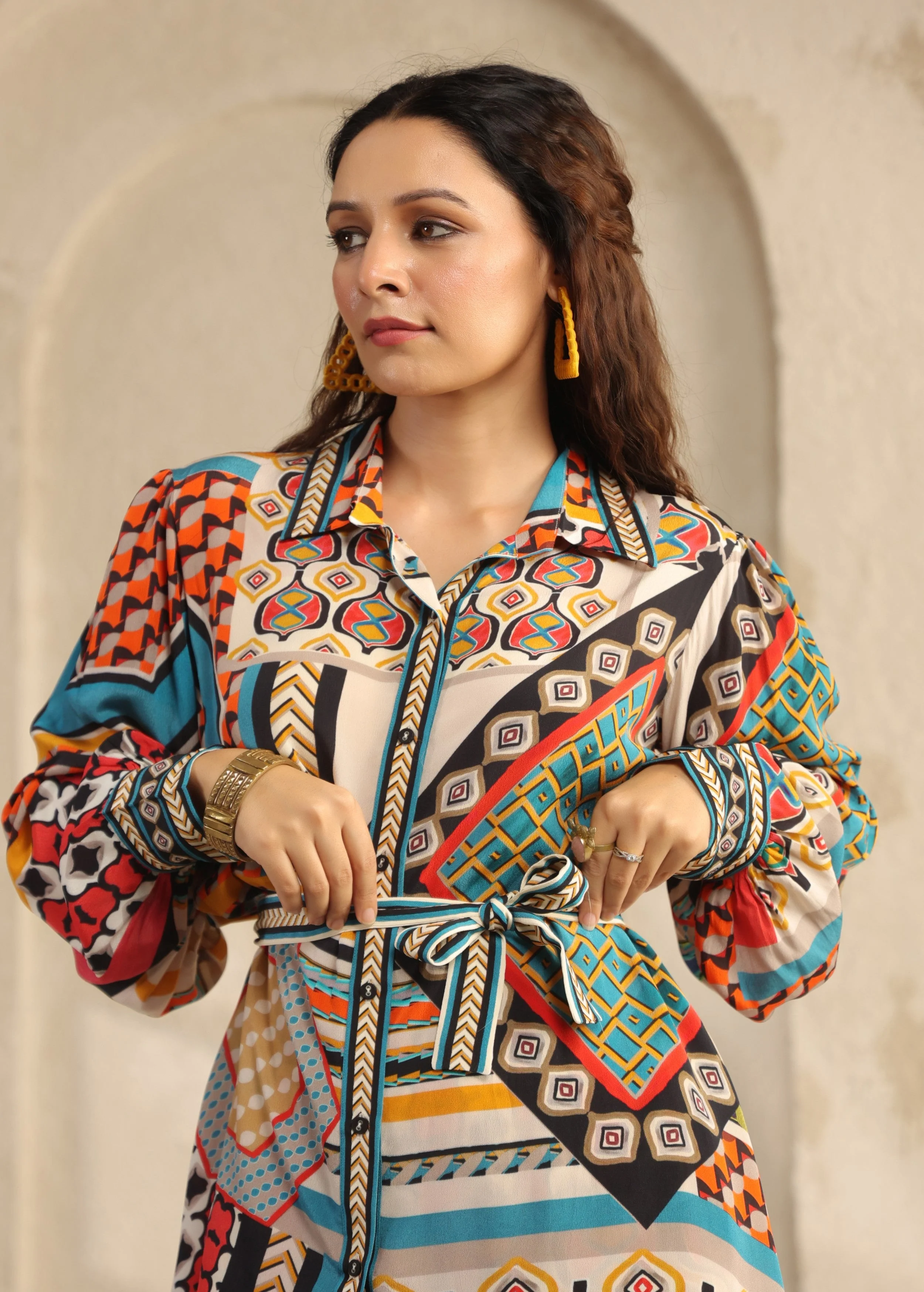 Multi-Color Geometric Printed Viscose Crepe Co-Ord Set - Image 2