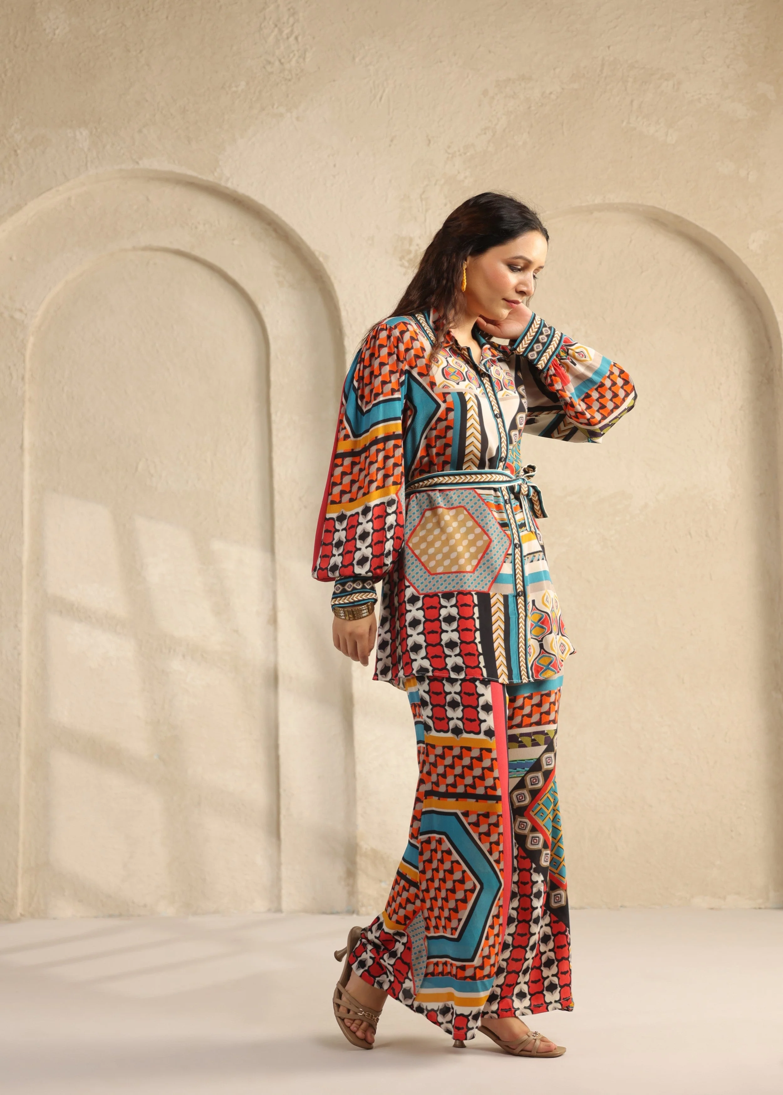Multi-Color Geometric Printed Viscose Crepe Co-Ord Set - Image 3