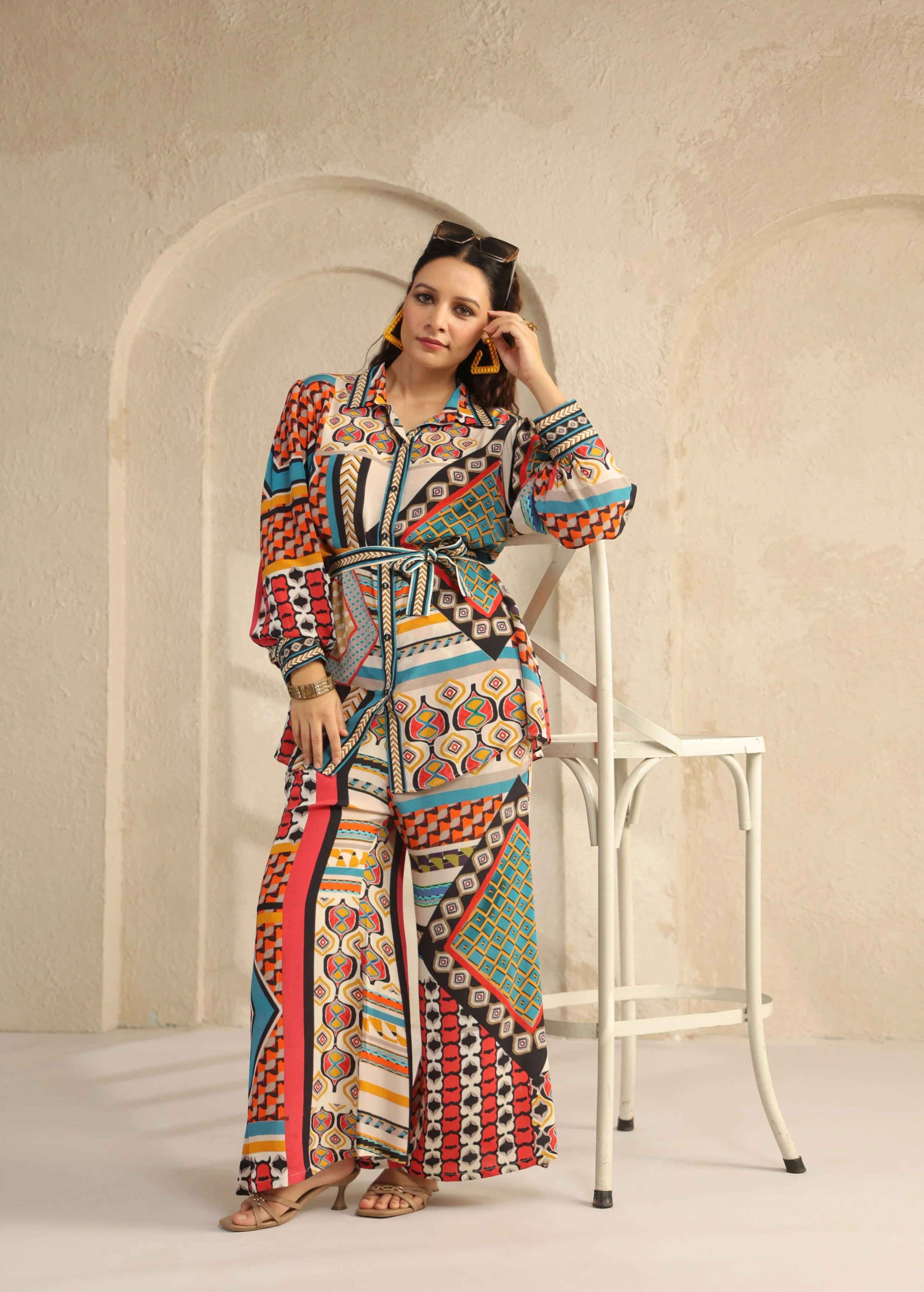 Multi-Color Geometric Printed Viscose Crepe Co-Ord Set - Image 4