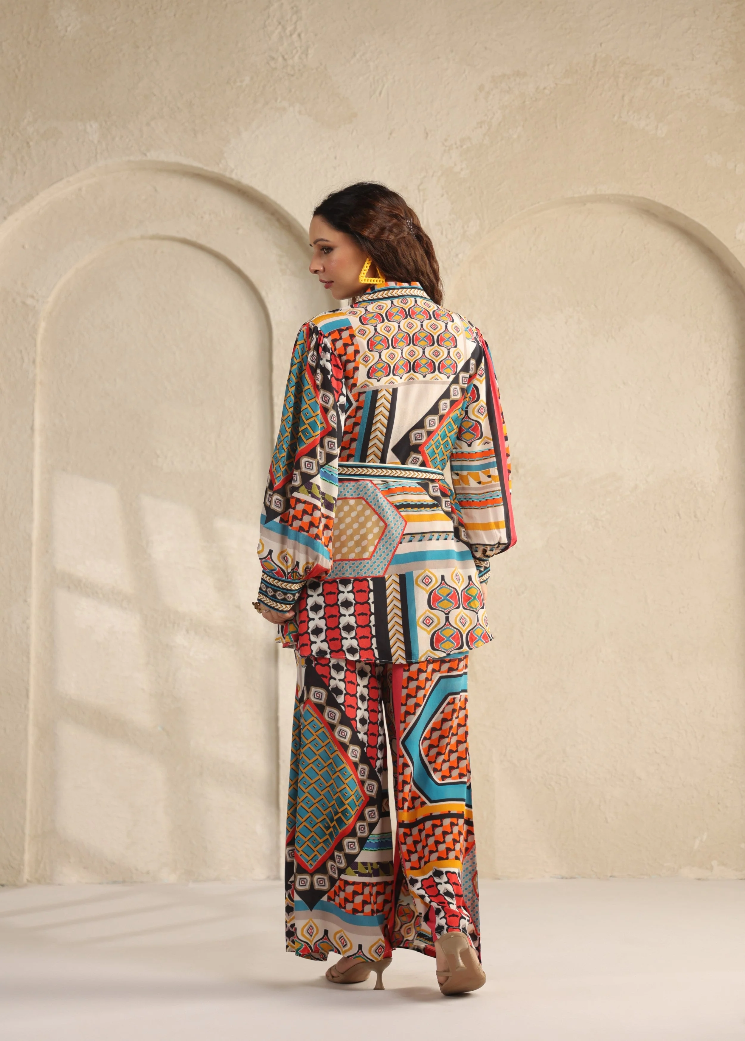 Multi-Color Geometric Printed Viscose Crepe Co-Ord Set - Image 5