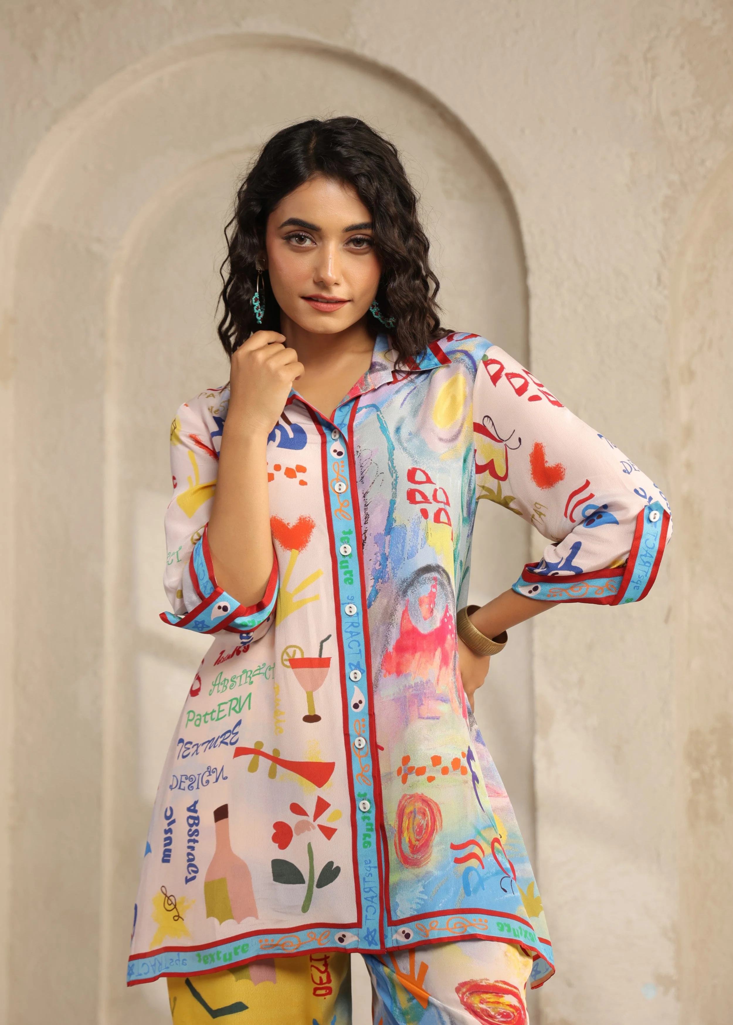 Multi-Color Pop Art Viscose Crepe Co-Ord Set - Image 2