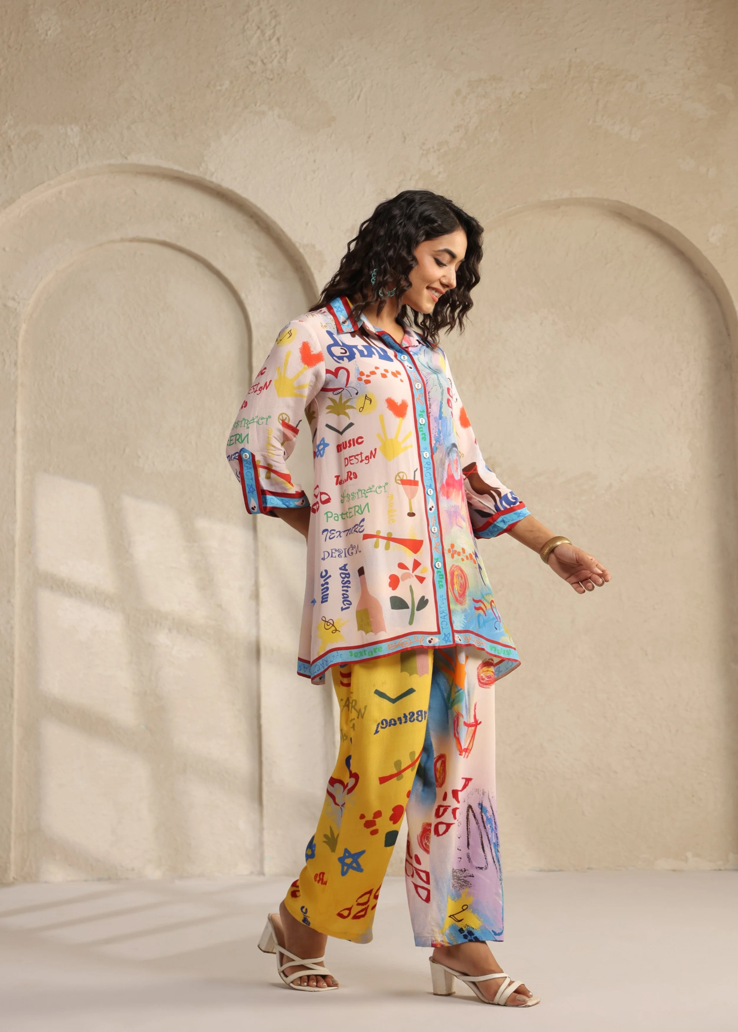 Multi-Color Pop Art Viscose Crepe Co-Ord Set - Image 3