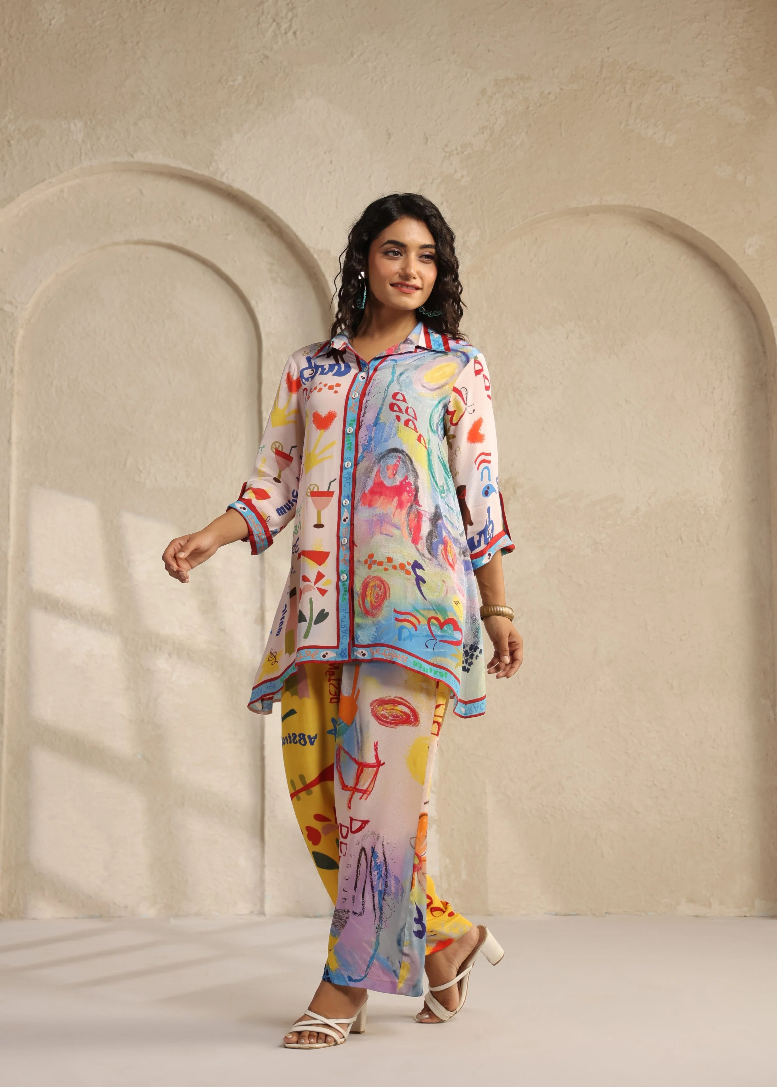 Multi-Color Pop Art Viscose Crepe Co-Ord Set - Image 4