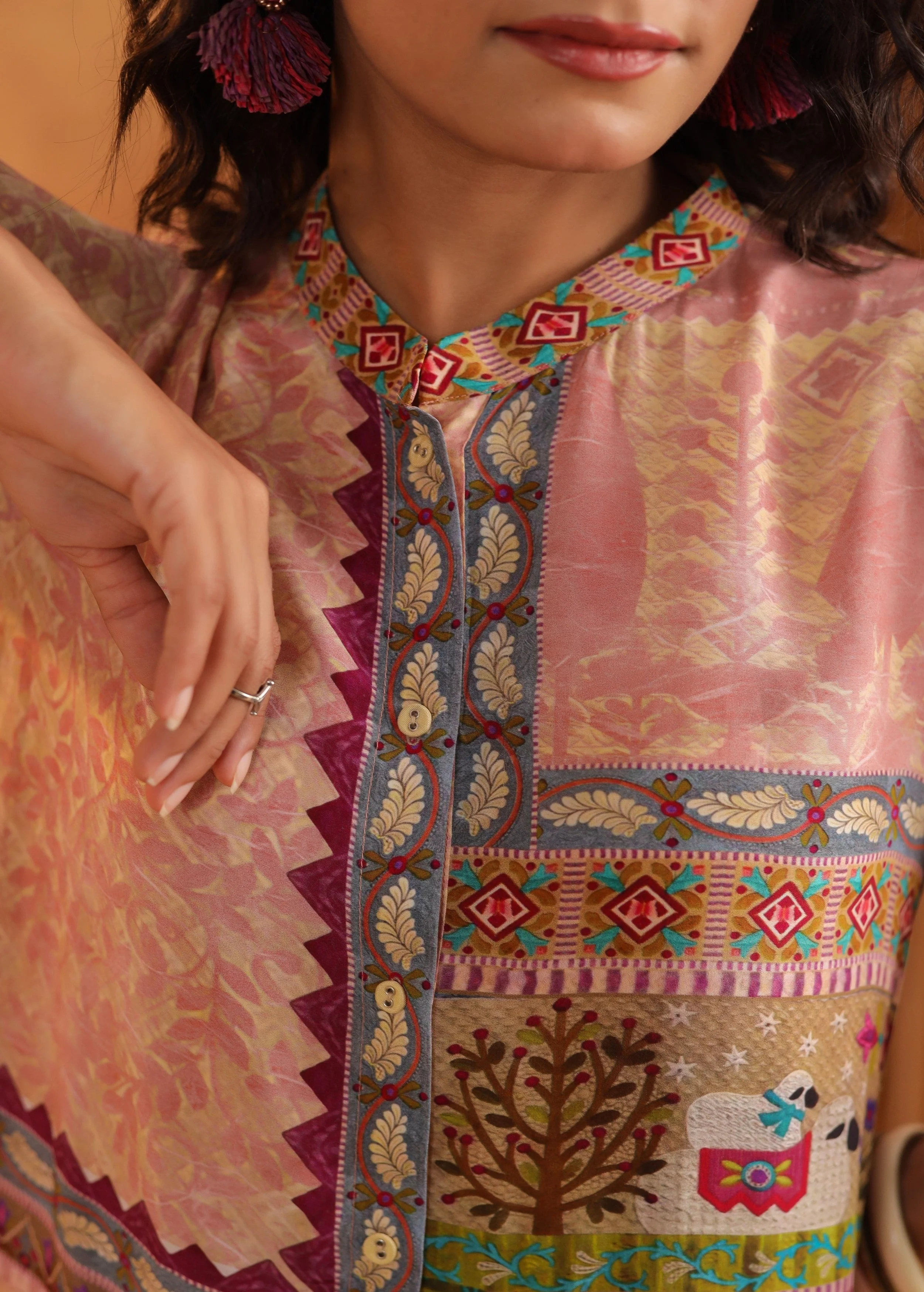 Pastel Pink Printed Viscose Crepe Co-Ord Set - Image 2