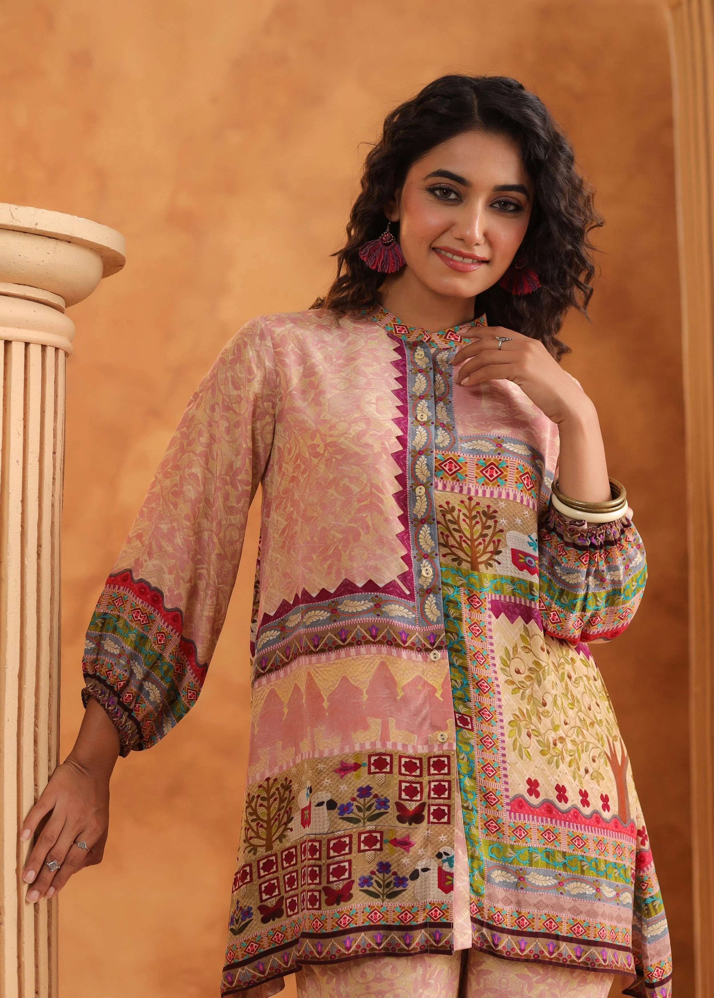 Pastel Pink Printed Viscose Crepe Co-Ord Set - Image 3